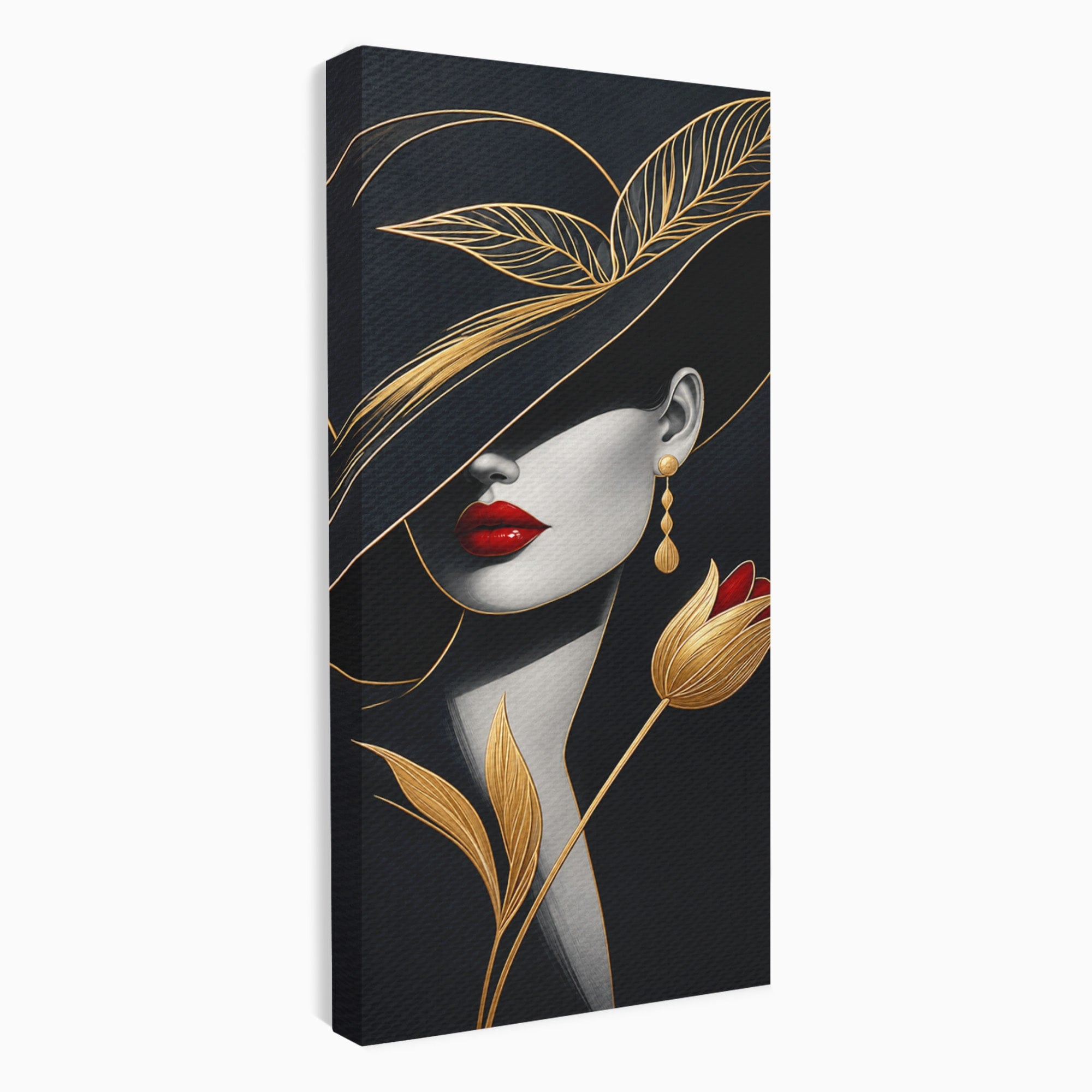 Tablou Canvas Premium LuxCanva® U1230, Seductie Sub Palarie, Femeie, Moda, Eleganta, Portret, Dormitor, Birou, Culori Vibrante