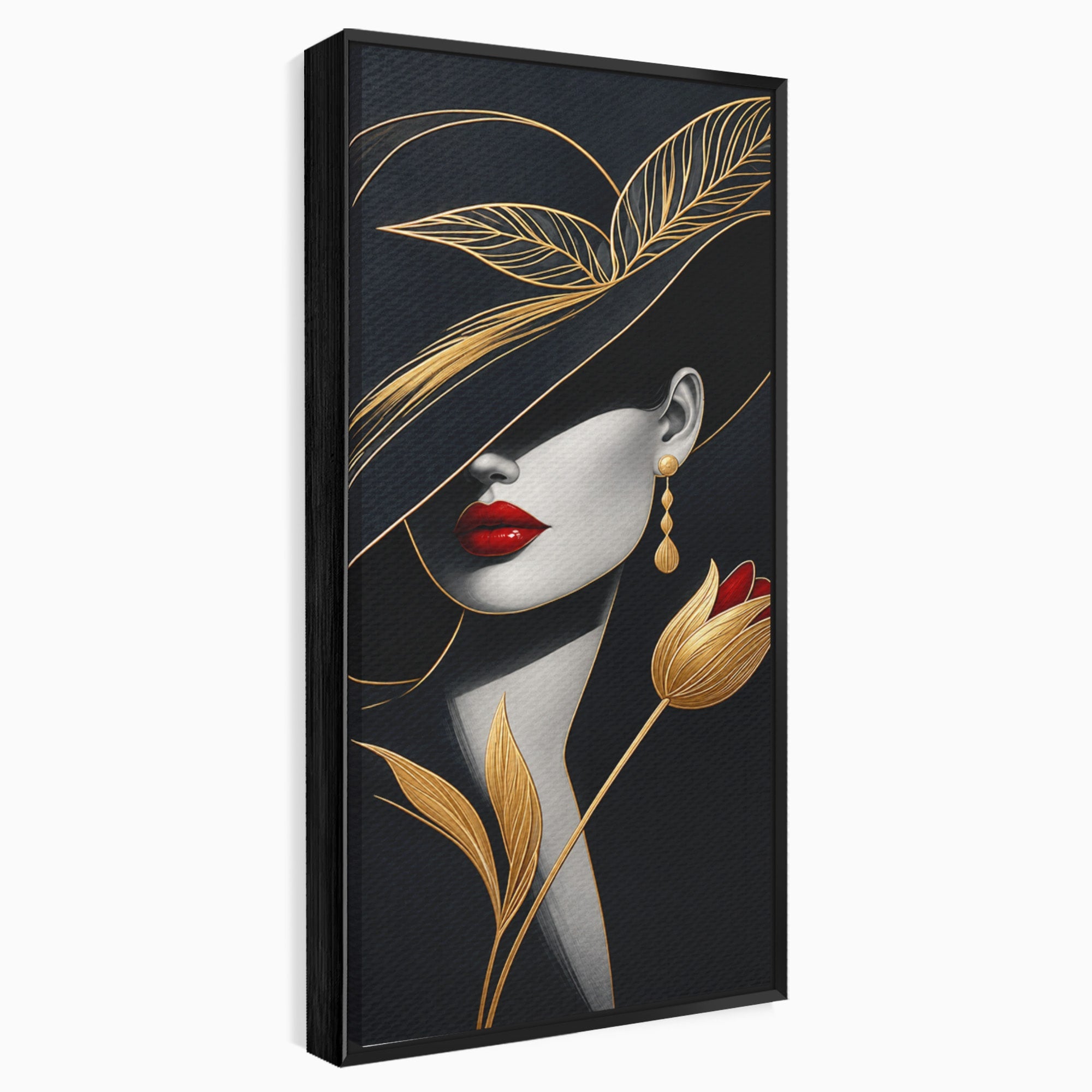 Tablou Canvas Premium LuxCanva® U1230, Seductie Sub Palarie, Femeie, Moda, Eleganta, Portret, Dormitor, Birou, Culori Vibrante