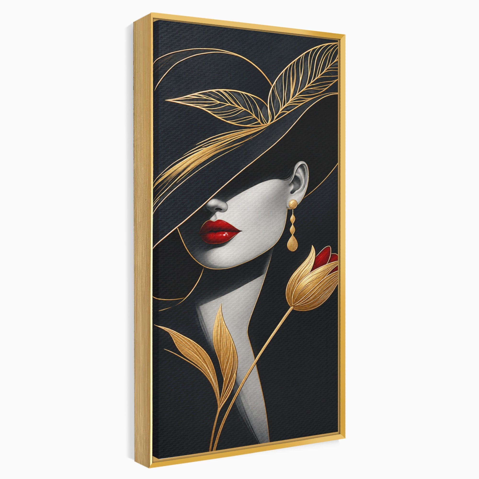 Tablou Canvas Premium LuxCanva® U1230, Seductie Sub Palarie, Femeie, Moda, Eleganta, Portret, Dormitor, Birou, Culori Vibrante