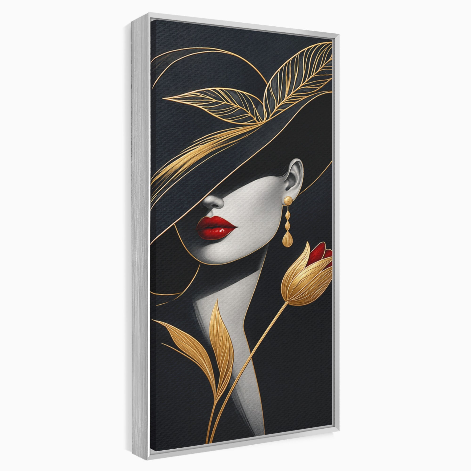 Tablou Canvas Premium LuxCanva® U1230, Seductie Sub Palarie, Femeie, Moda, Eleganta, Portret, Dormitor, Birou, Culori Vibrante