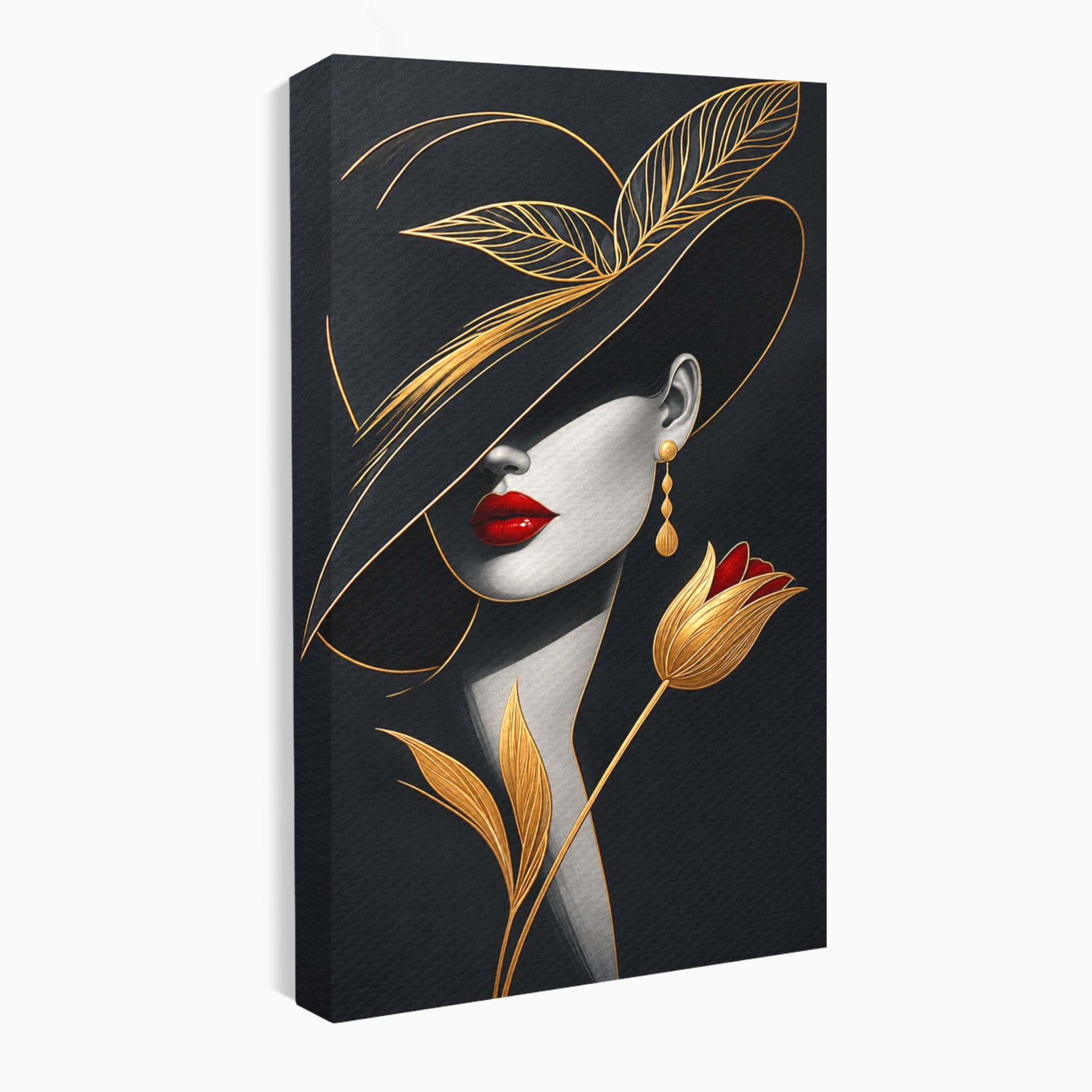Tablou Canvas Premium LuxCanva® U1230, Seductie Sub Palarie, Femeie, Moda, Eleganta, Portret, Dormitor, Birou, Culori Vibrante