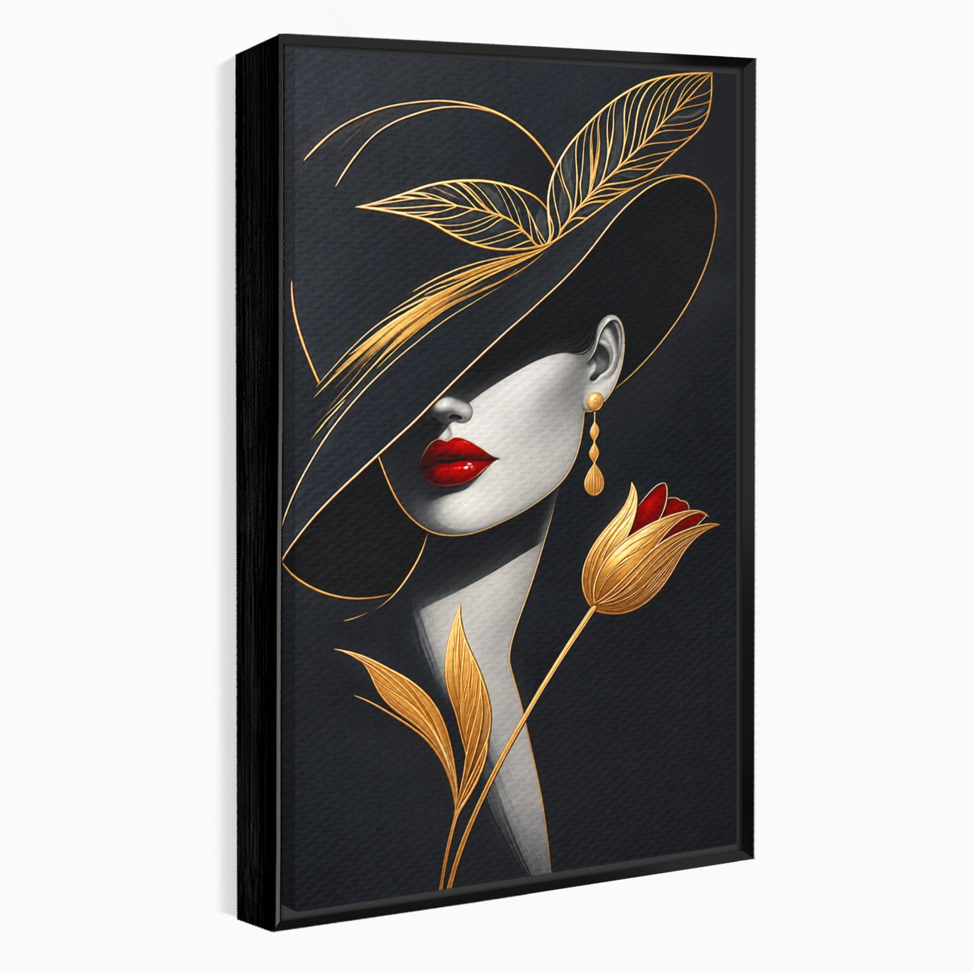 Tablou Canvas Premium LuxCanva® U1230, Seductie Sub Palarie, Femeie, Moda, Eleganta, Portret, Dormitor, Birou, Culori Vibrante