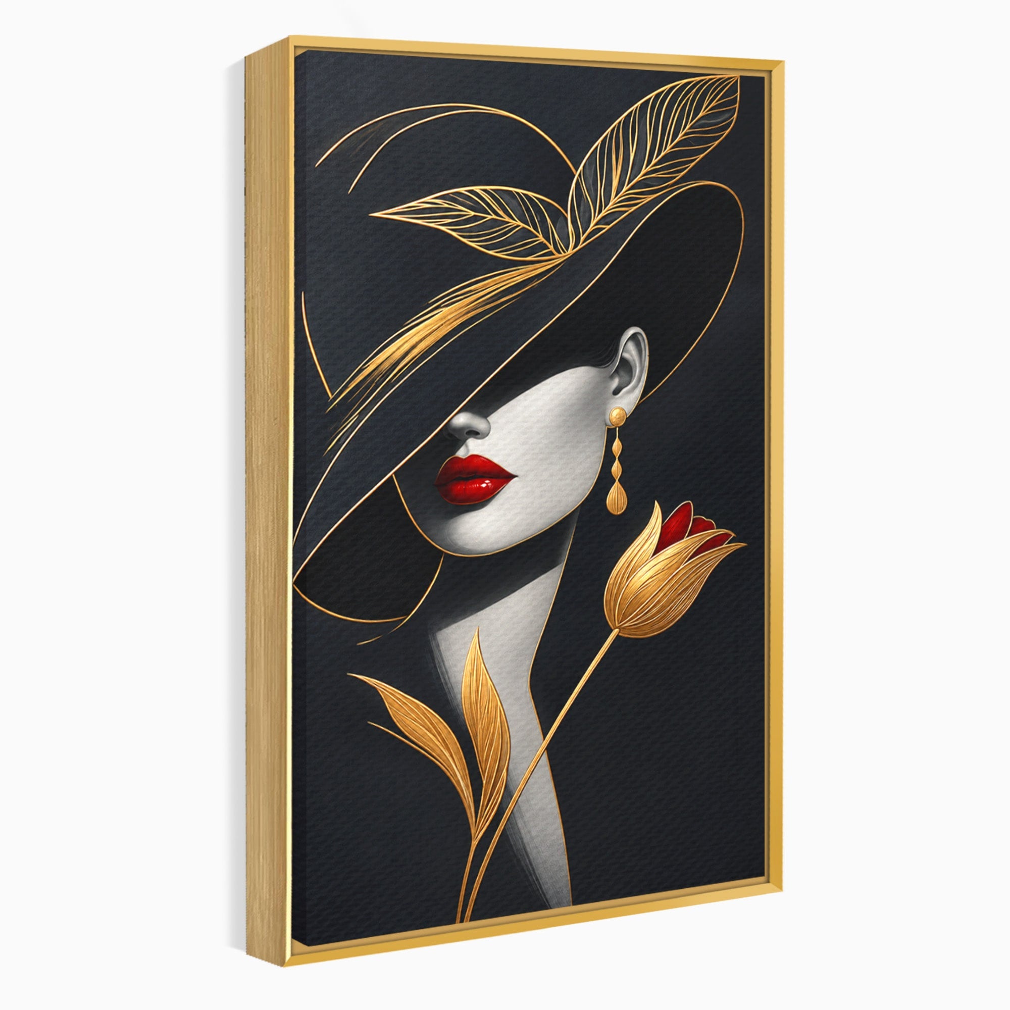Tablou Canvas Premium LuxCanva® U1230, Seductie Sub Palarie, Femeie, Moda, Eleganta, Portret, Dormitor, Birou, Culori Vibrante