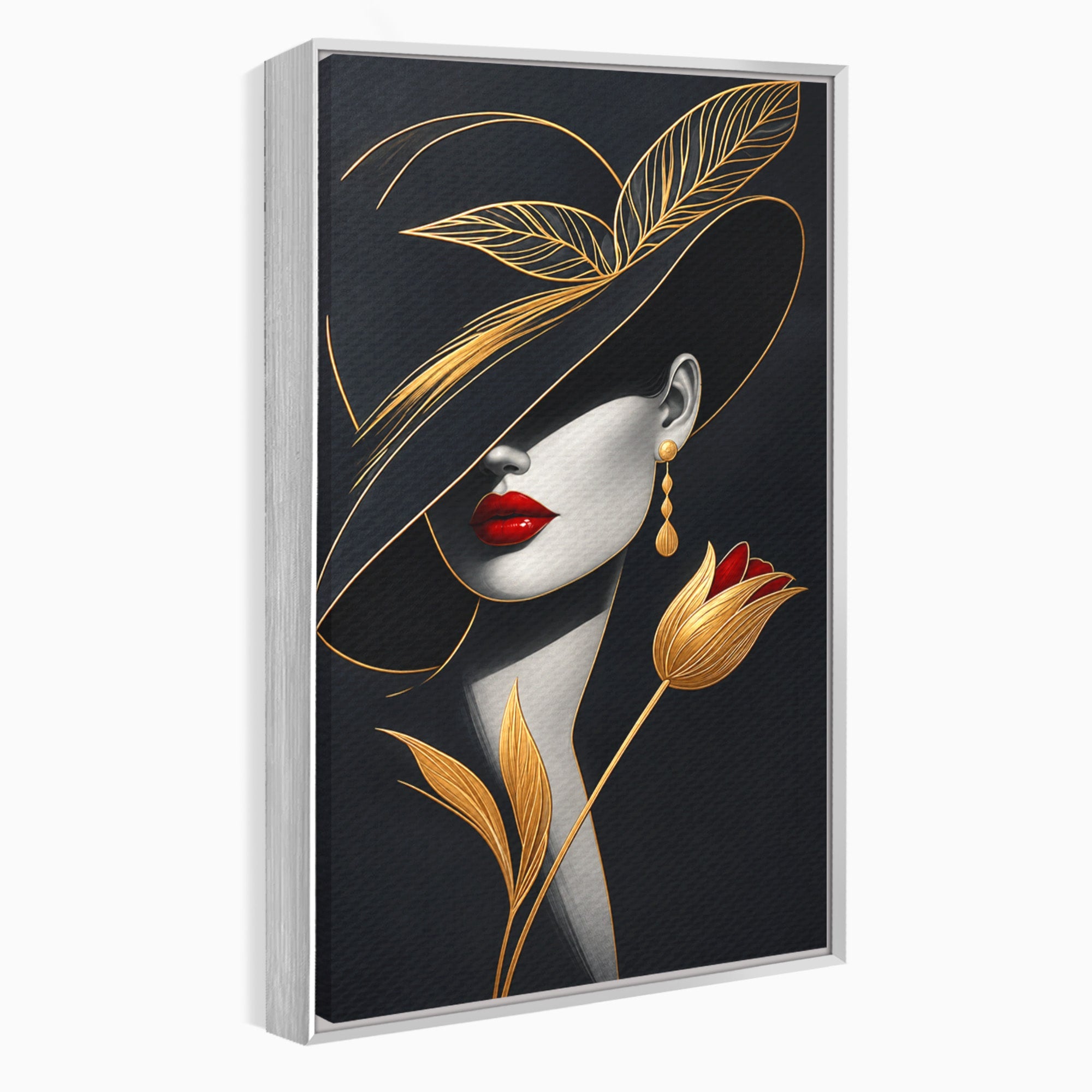 Tablou Canvas Premium LuxCanva® U1230, Seductie Sub Palarie, Femeie, Moda, Eleganta, Portret, Dormitor, Birou, Culori Vibrante