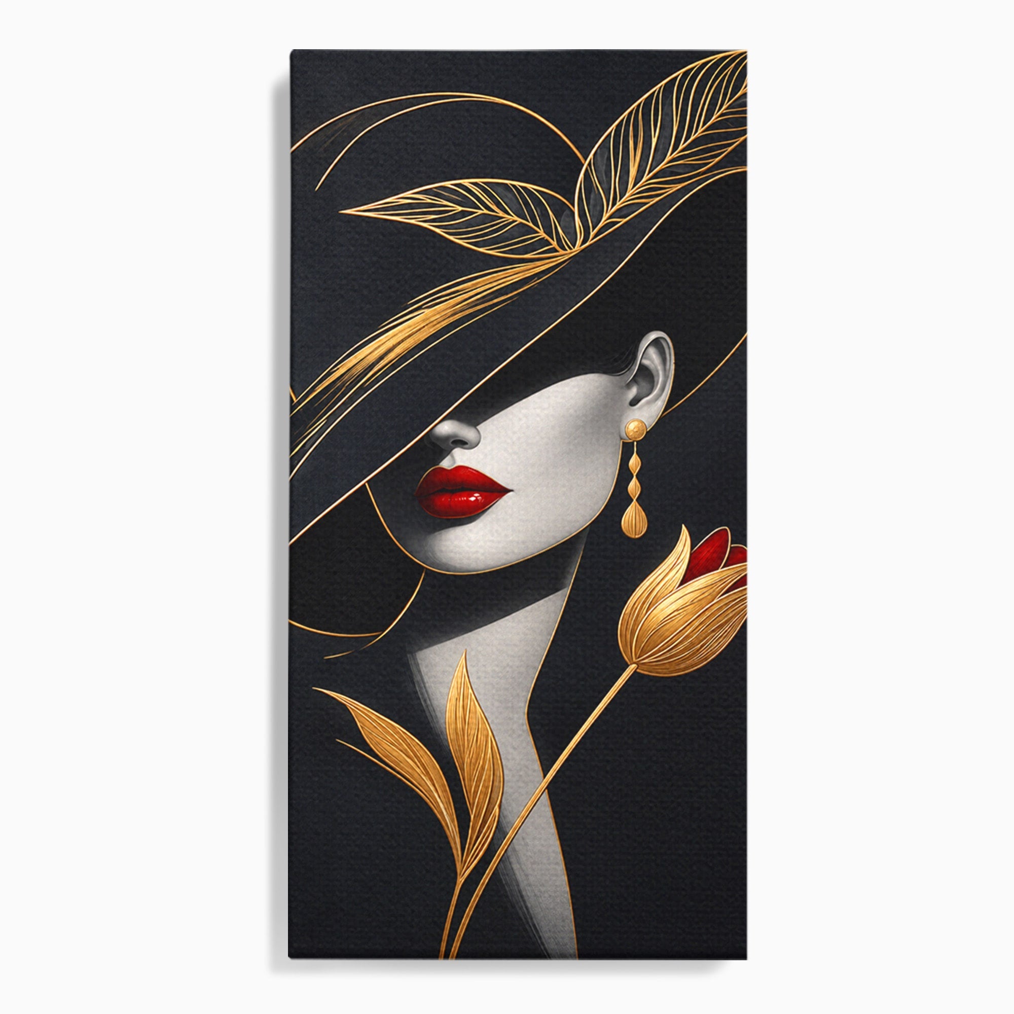 Tablou Canvas Premium LuxCanva® U1230, Seductie Sub Palarie, Femeie, Moda, Eleganta, Portret, Dormitor, Birou, Culori Vibrante