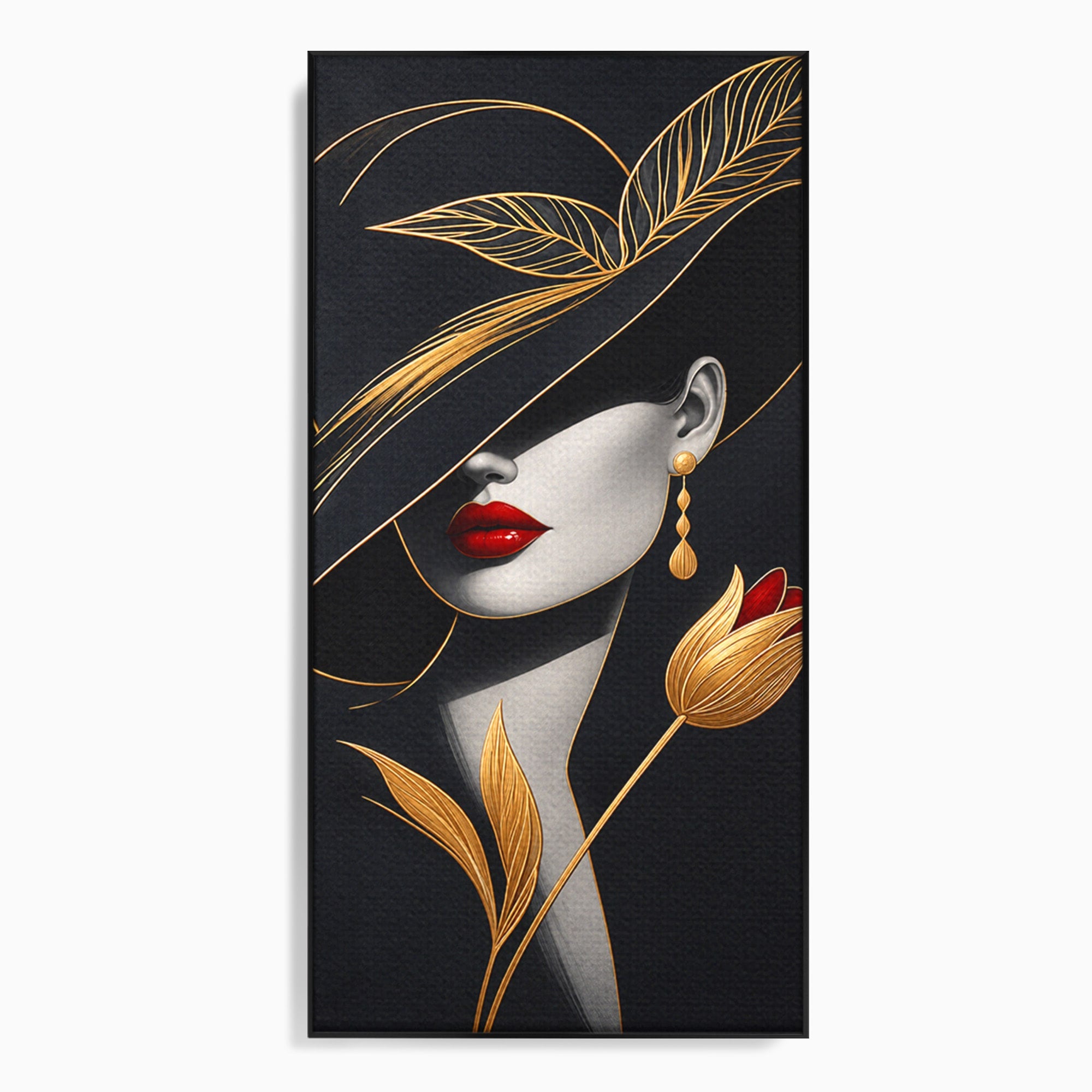 Tablou Canvas Premium LuxCanva® U1230, Seductie Sub Palarie, Femeie, Moda, Eleganta, Portret, Dormitor, Birou, Culori Vibrante