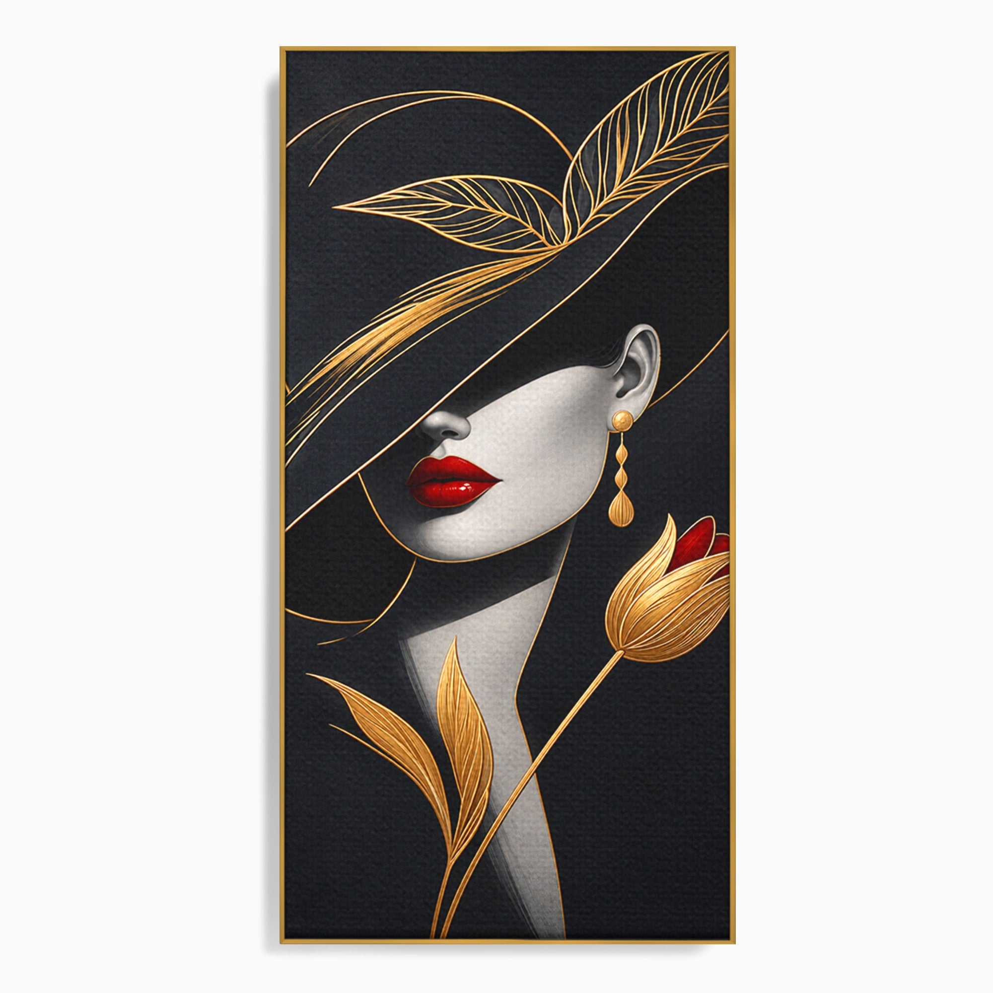 Tablou Canvas Premium LuxCanva® U1230, Seductie Sub Palarie, Femeie, Moda, Eleganta, Portret, Dormitor, Birou, Culori Vibrante