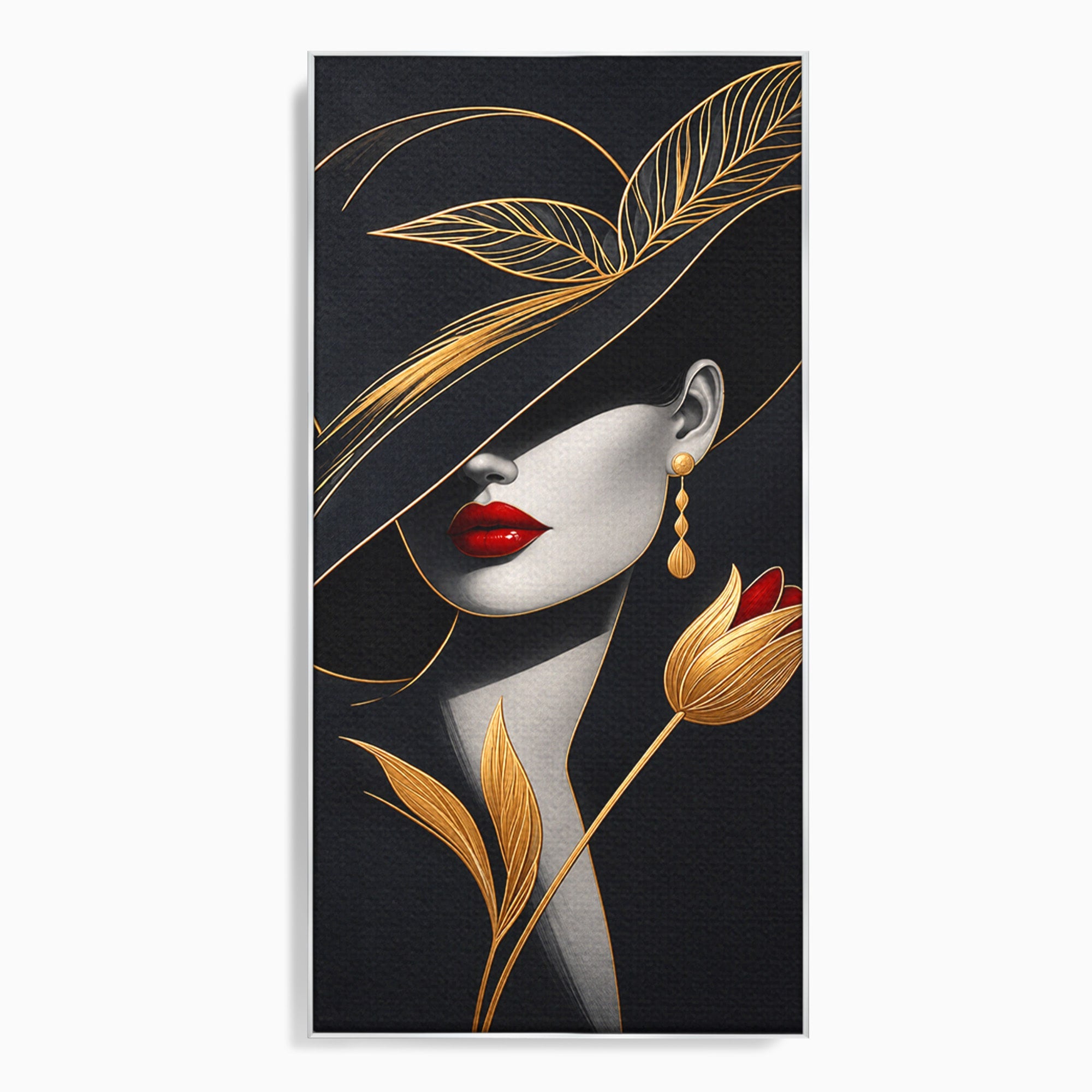 Tablou Canvas Premium LuxCanva® U1230, Seductie Sub Palarie, Femeie, Moda, Eleganta, Portret, Dormitor, Birou, Culori Vibrante
