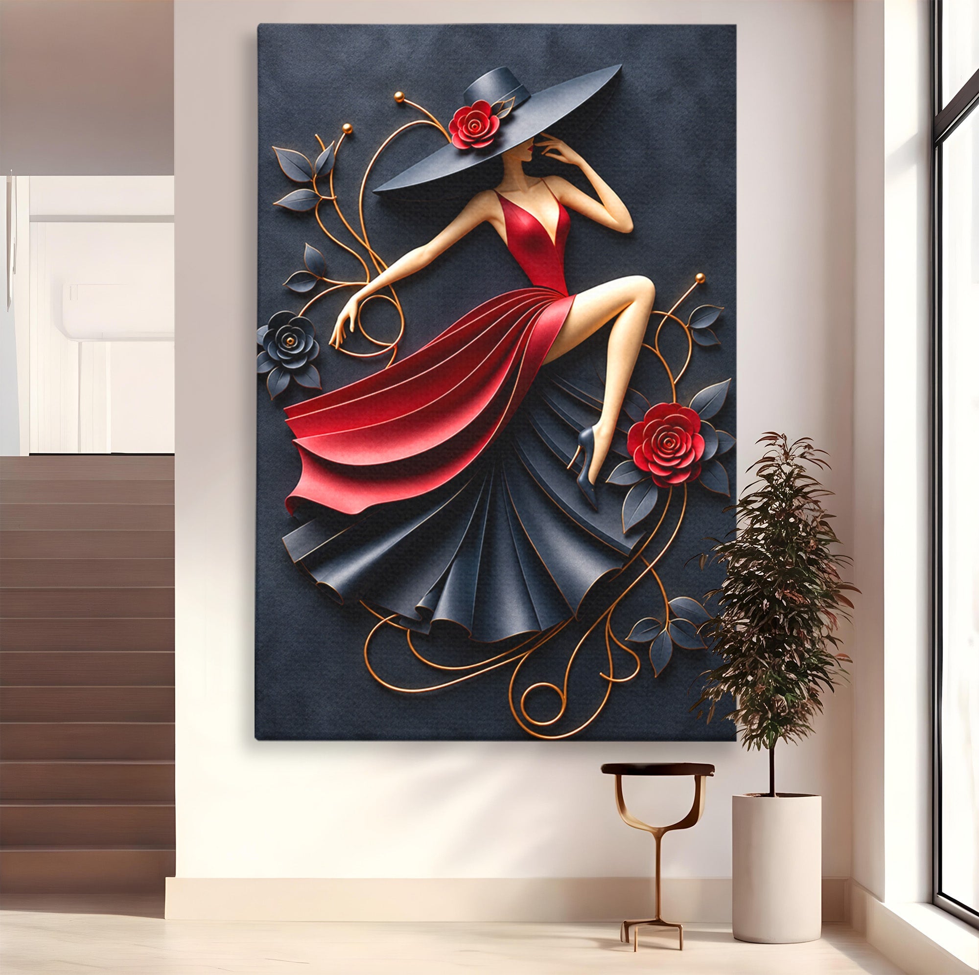 Tablou Canvas Premium LuxCanva® U1231, Dansatoarea Eleganta, Dansatoare, Eleganta, Moda, Arta, Living, Dansatoare, Eleganta, Culori Vibrante