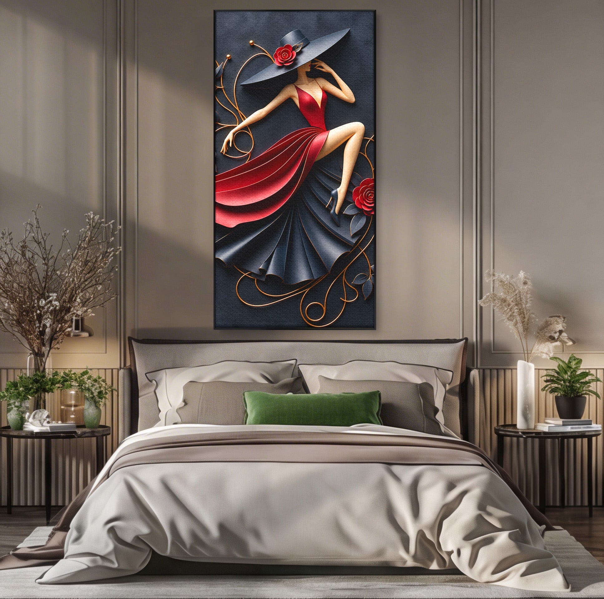 Tablou Canvas Premium LuxCanva® U1231, Dansatoarea Eleganta, Dansatoare, Eleganta, Moda, Arta, Living, Dansatoare, Eleganta, Culori Vibrante