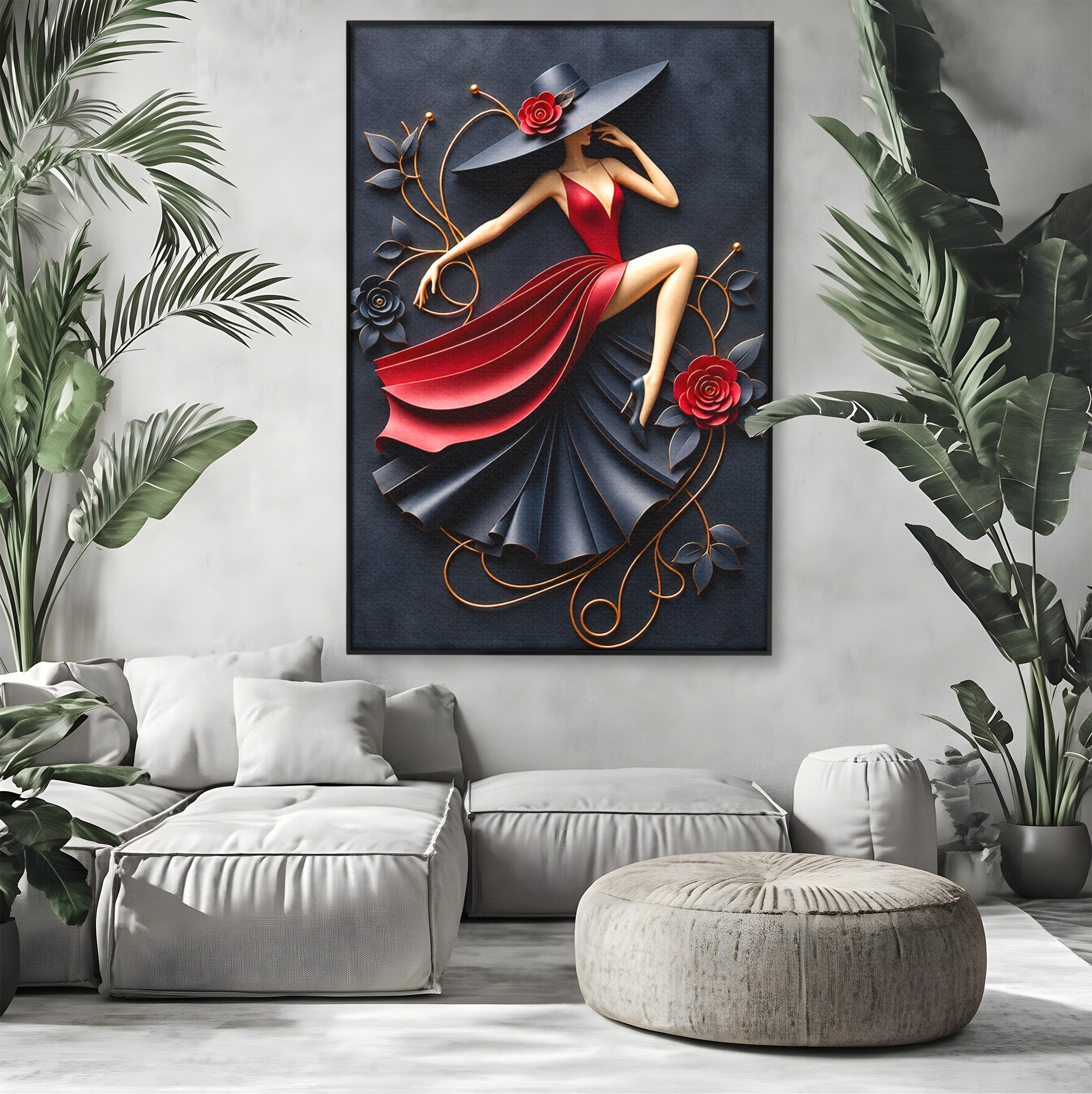 Tablou Canvas Premium LuxCanva® U1231, Dansatoarea Eleganta, Dansatoare, Eleganta, Moda, Arta, Living, Dansatoare, Eleganta, Culori Vibrante