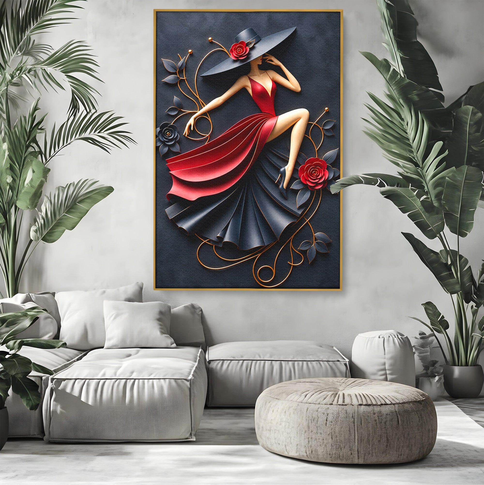 Tablou Canvas Premium LuxCanva® U1231, Dansatoarea Eleganta, Dansatoare, Eleganta, Moda, Arta, Living, Dansatoare, Eleganta, Culori Vibrante