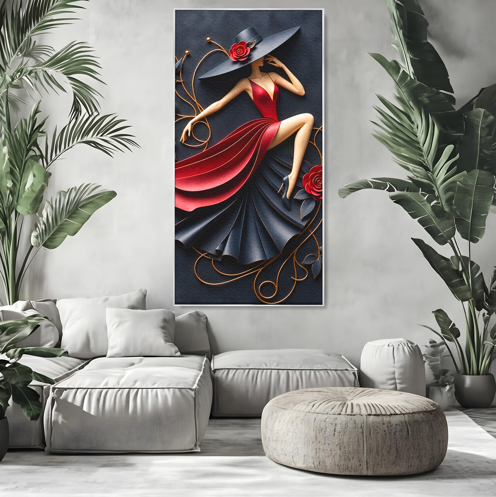 Tablou Canvas Premium LuxCanva® U1231, Dansatoarea Eleganta, Dansatoare, Eleganta, Moda, Arta, Living, Dansatoare, Eleganta, Culori Vibrante