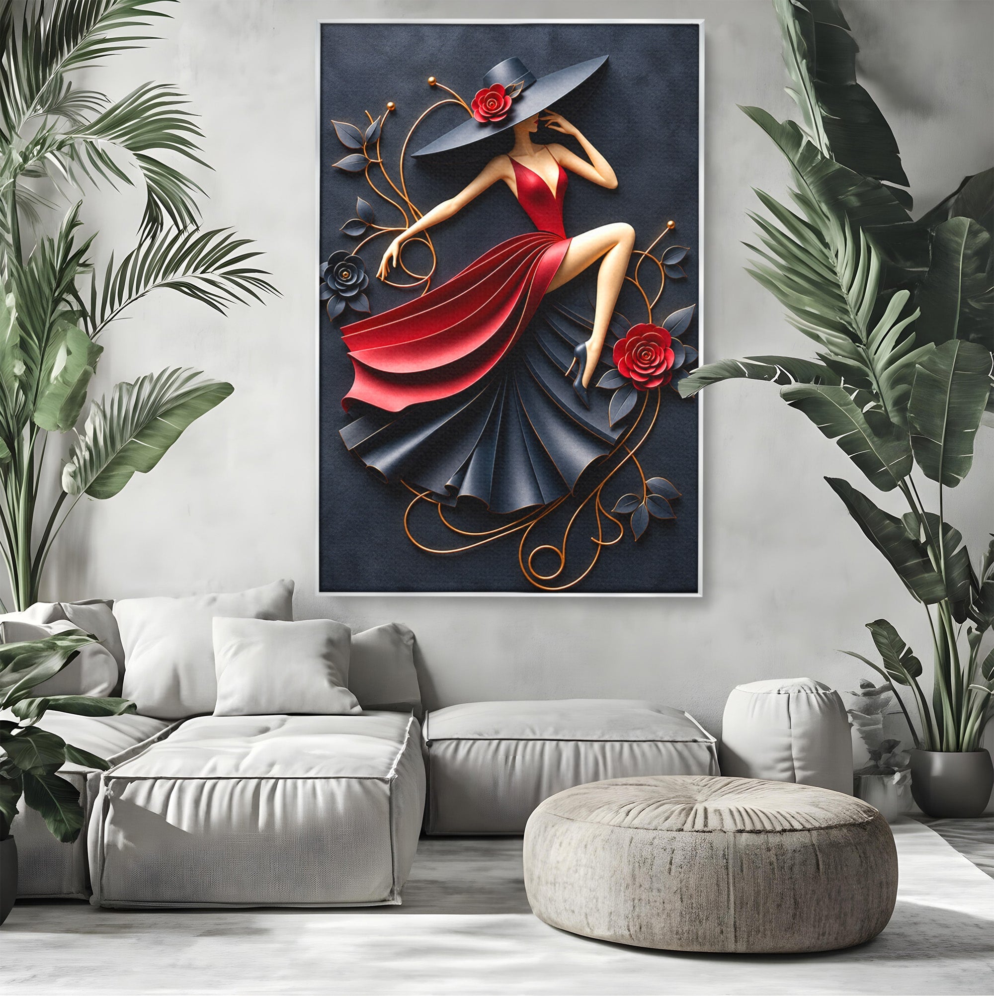 Tablou Canvas Premium LuxCanva® U1231, Dansatoarea Eleganta, Dansatoare, Eleganta, Moda, Arta, Living, Dansatoare, Eleganta, Culori Vibrante