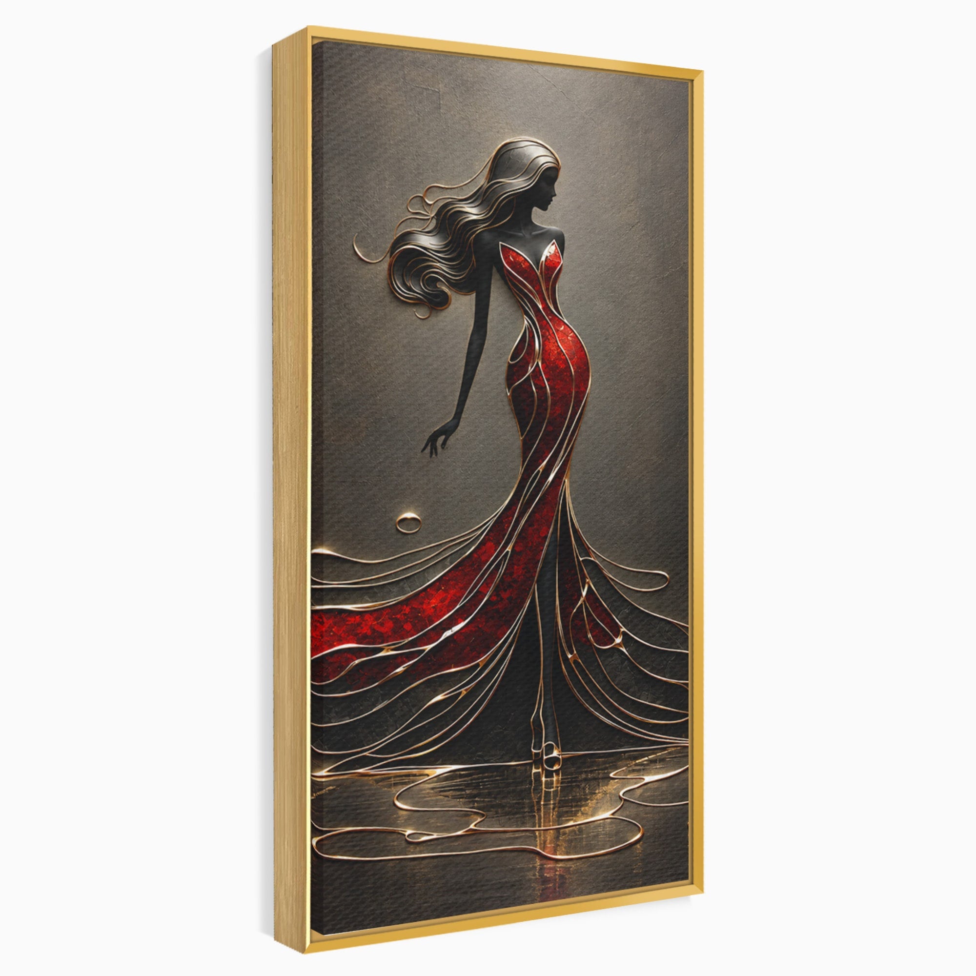 Tablou Canvas Premium LuxCanva® U1232, Dansatoare in Rosu, Femeie, Moda, Silhouette, Eleganta, Living, Culori Vibrante