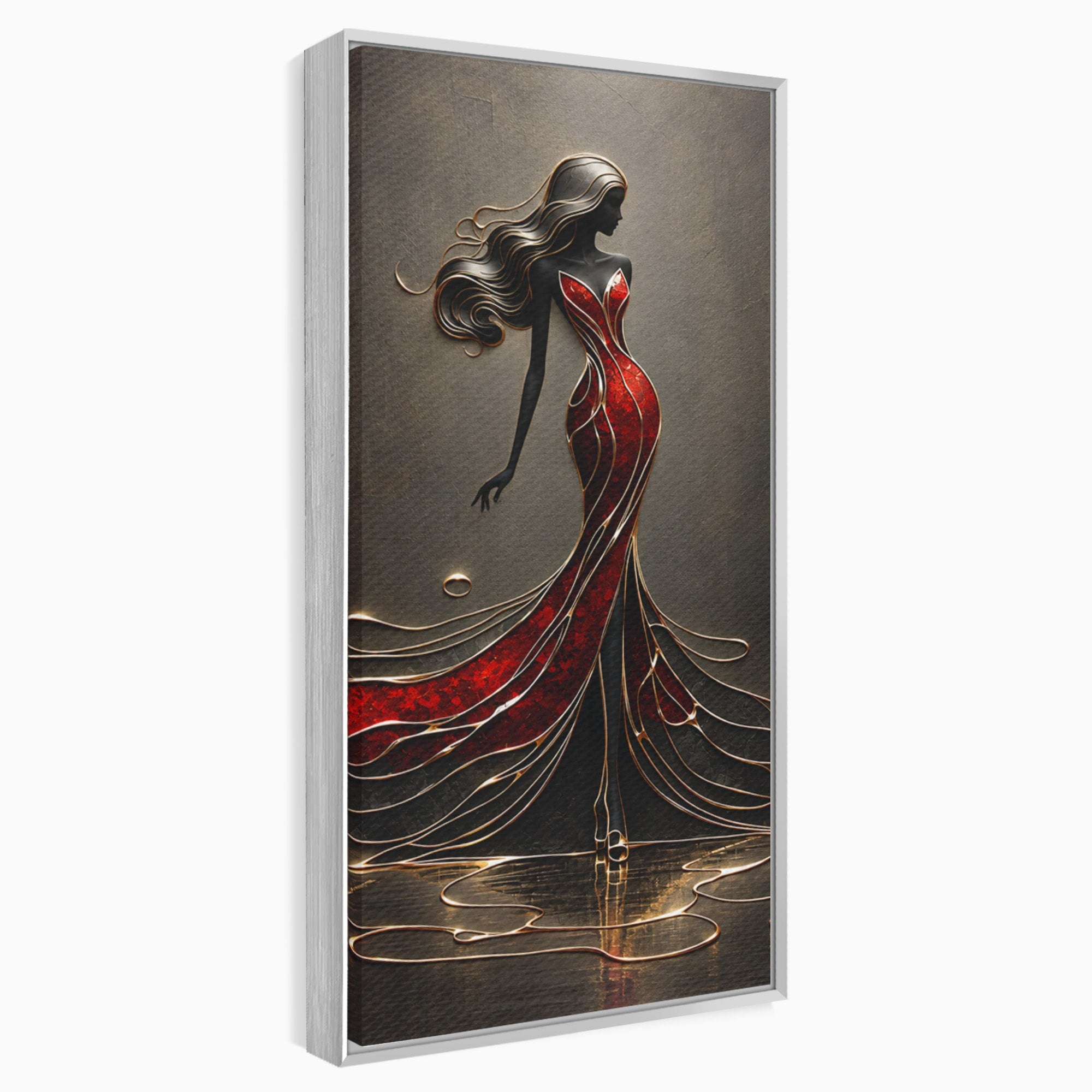 Tablou Canvas Premium LuxCanva® U1232, Dansatoare in Rosu, Femeie, Moda, Silhouette, Eleganta, Living, Culori Vibrante