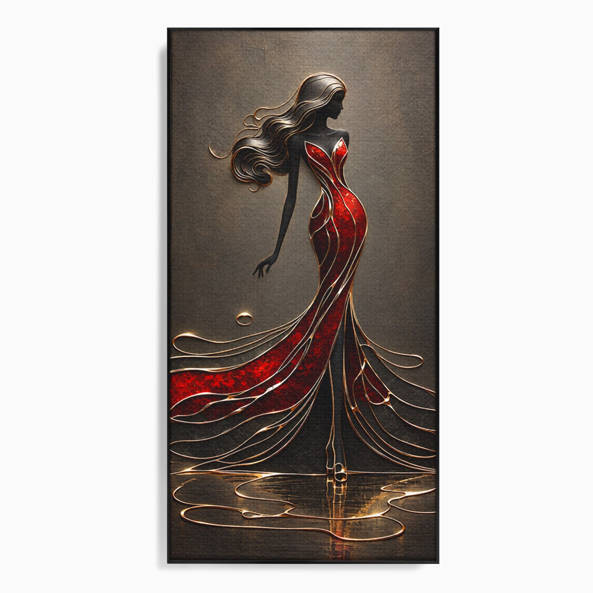 Tablou Canvas Premium LuxCanva® U1232, Dansatoare in Rosu, Femeie, Moda, Silhouette, Eleganta, Living, Culori Vibrante
