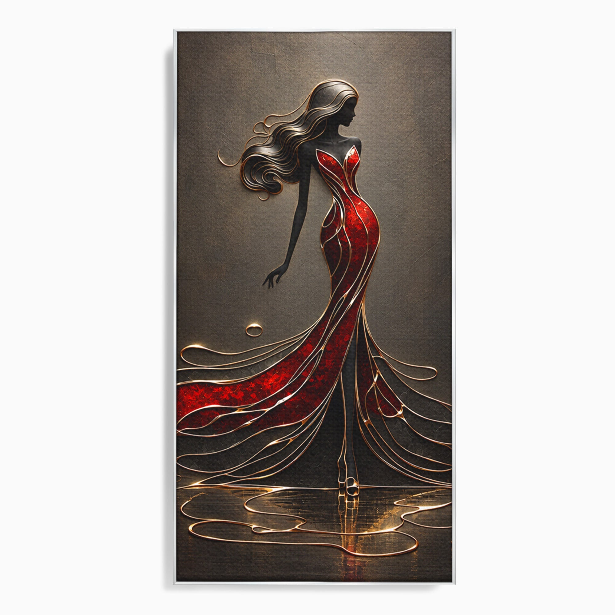 Tablou Canvas Premium LuxCanva® U1232, Dansatoare in Rosu, Femeie, Moda, Silhouette, Eleganta, Living, Culori Vibrante