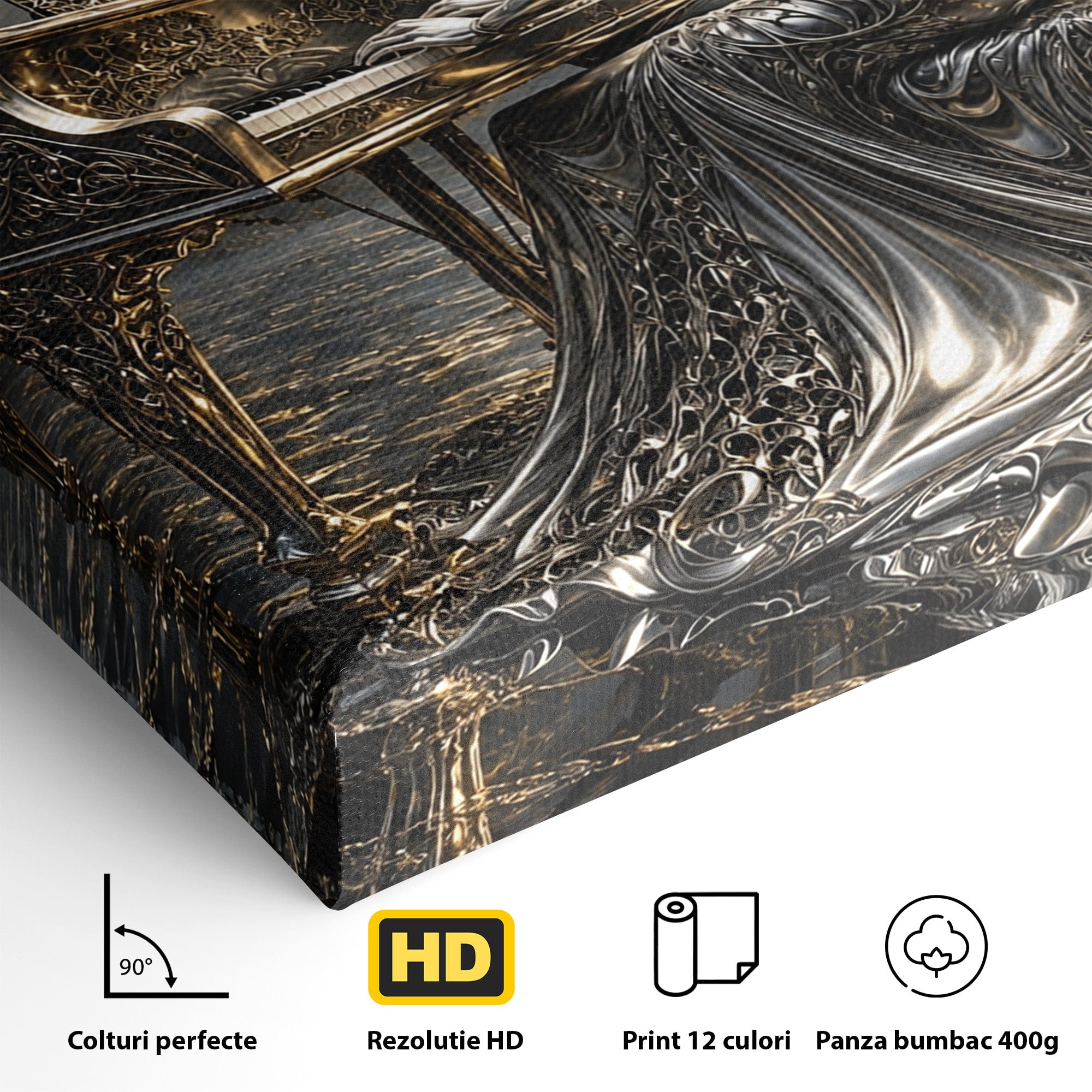 Tablou Canvas Premium LuxCanva® U1233, Pianista de Argint, Muzica, Fantezie, Pianista, Argint, Living, Culori Vibrante