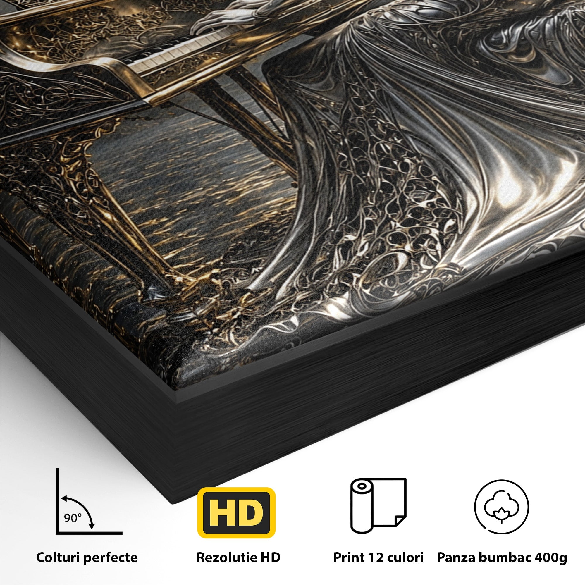 Tablou Canvas Premium LuxCanva® U1233, Pianista de Argint, Muzica, Fantezie, Pianista, Argint, Living, Culori Vibrante