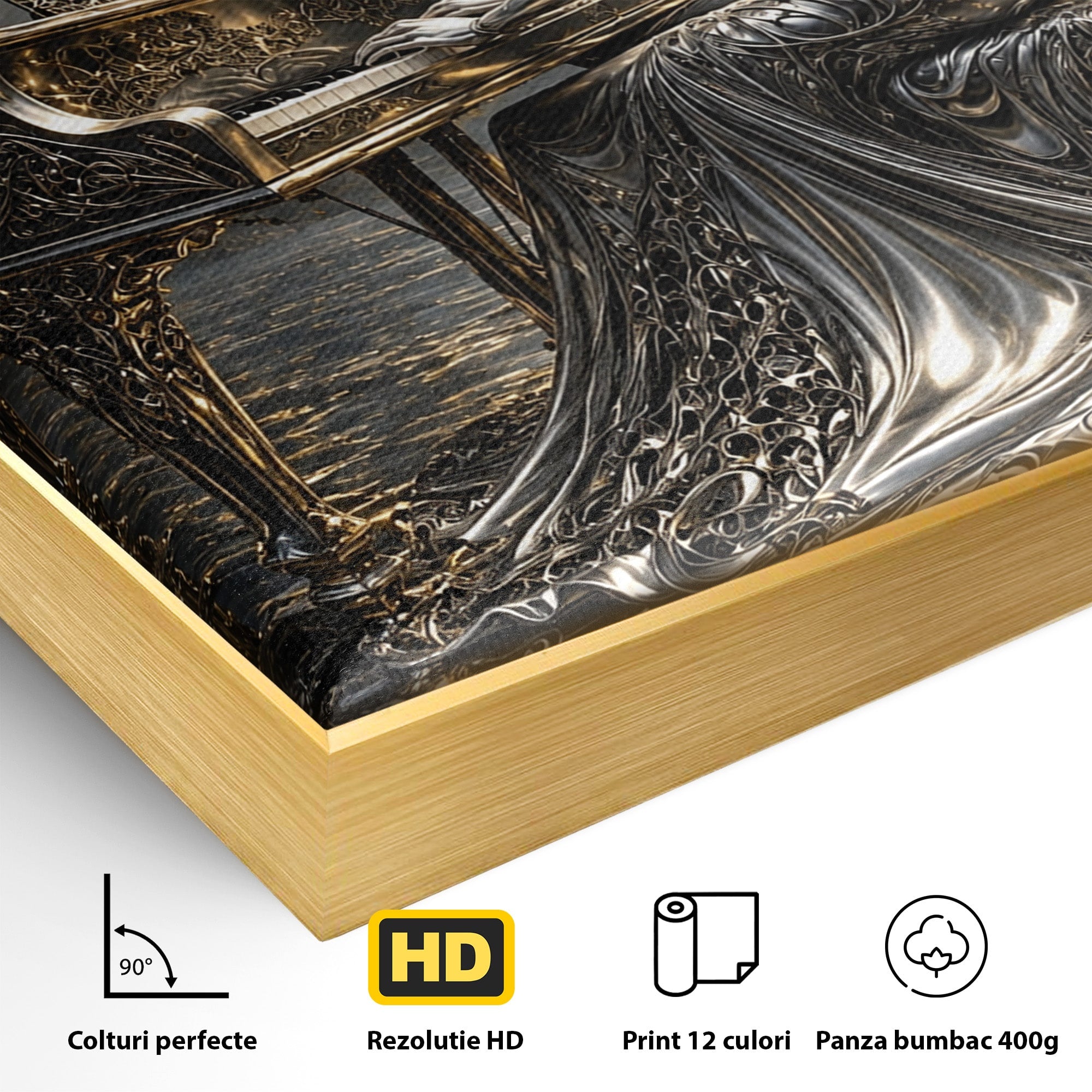 Tablou Canvas Premium LuxCanva® U1233, Pianista de Argint, Muzica, Fantezie, Pianista, Argint, Living, Culori Vibrante