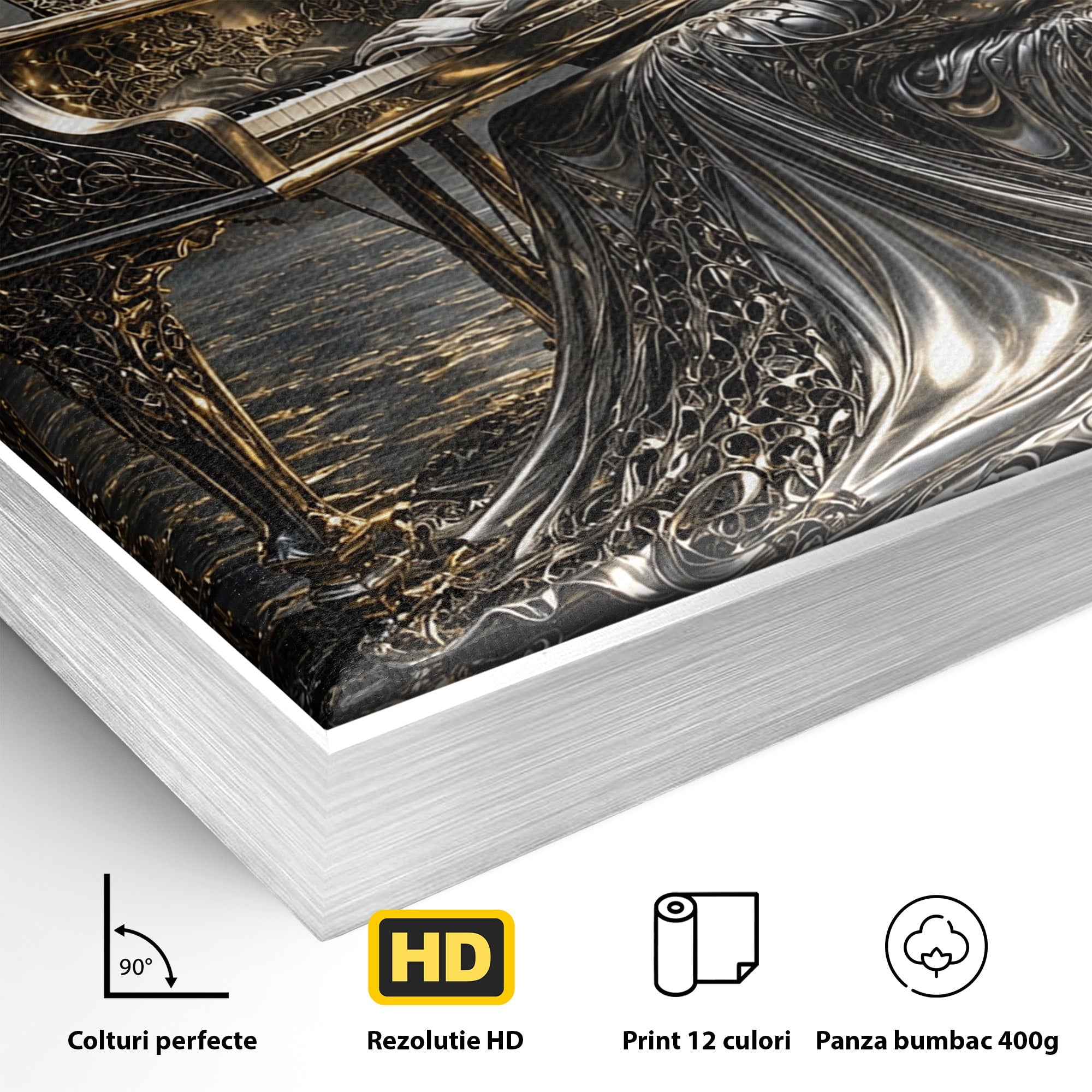 Tablou Canvas Premium LuxCanva® U1233, Pianista de Argint, Muzica, Fantezie, Pianista, Argint, Living, Culori Vibrante