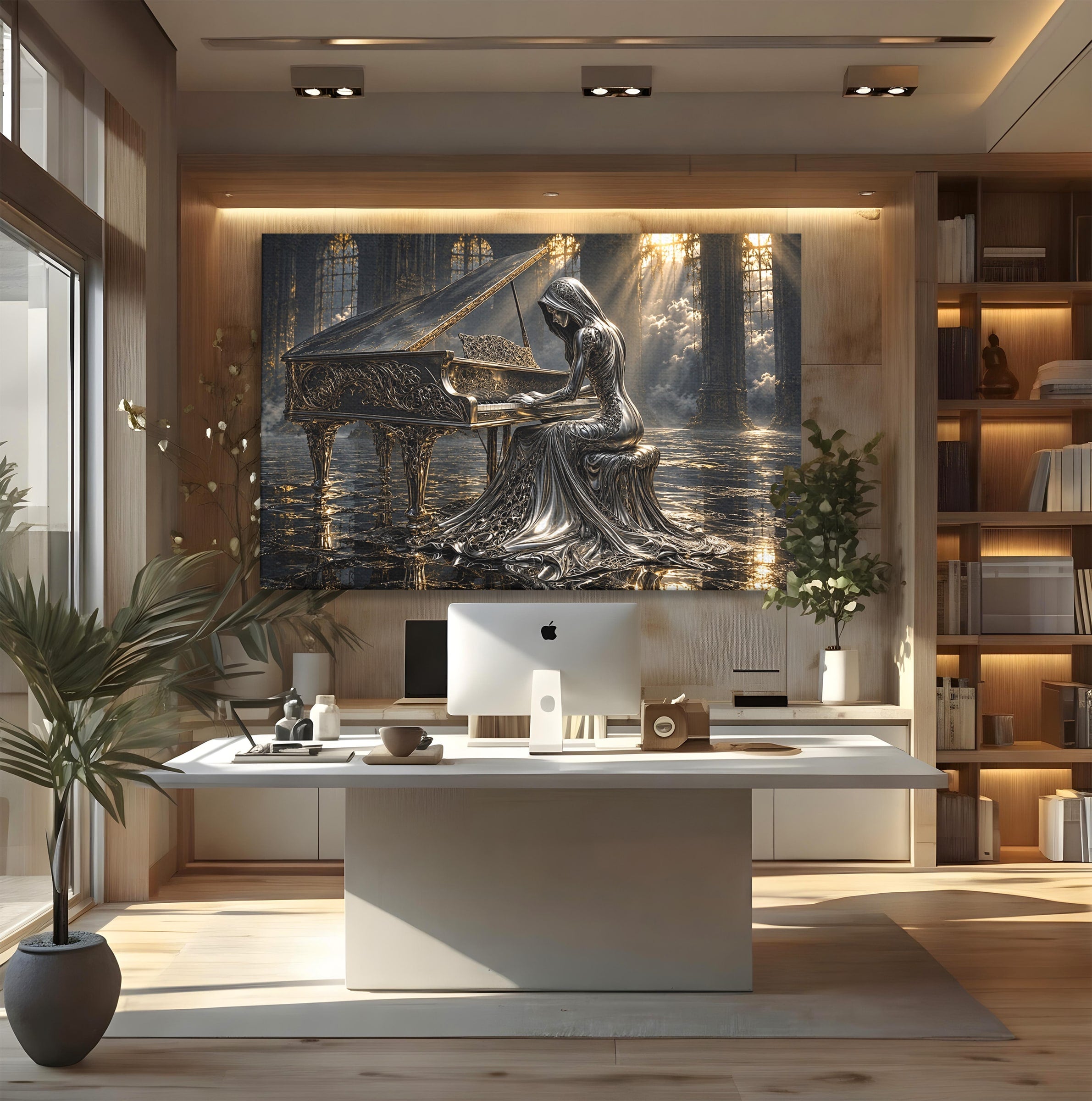 Tablou Canvas Premium LuxCanva® U1233, Pianista de Argint, Muzica, Fantezie, Pianista, Argint, Living, Culori Vibrante