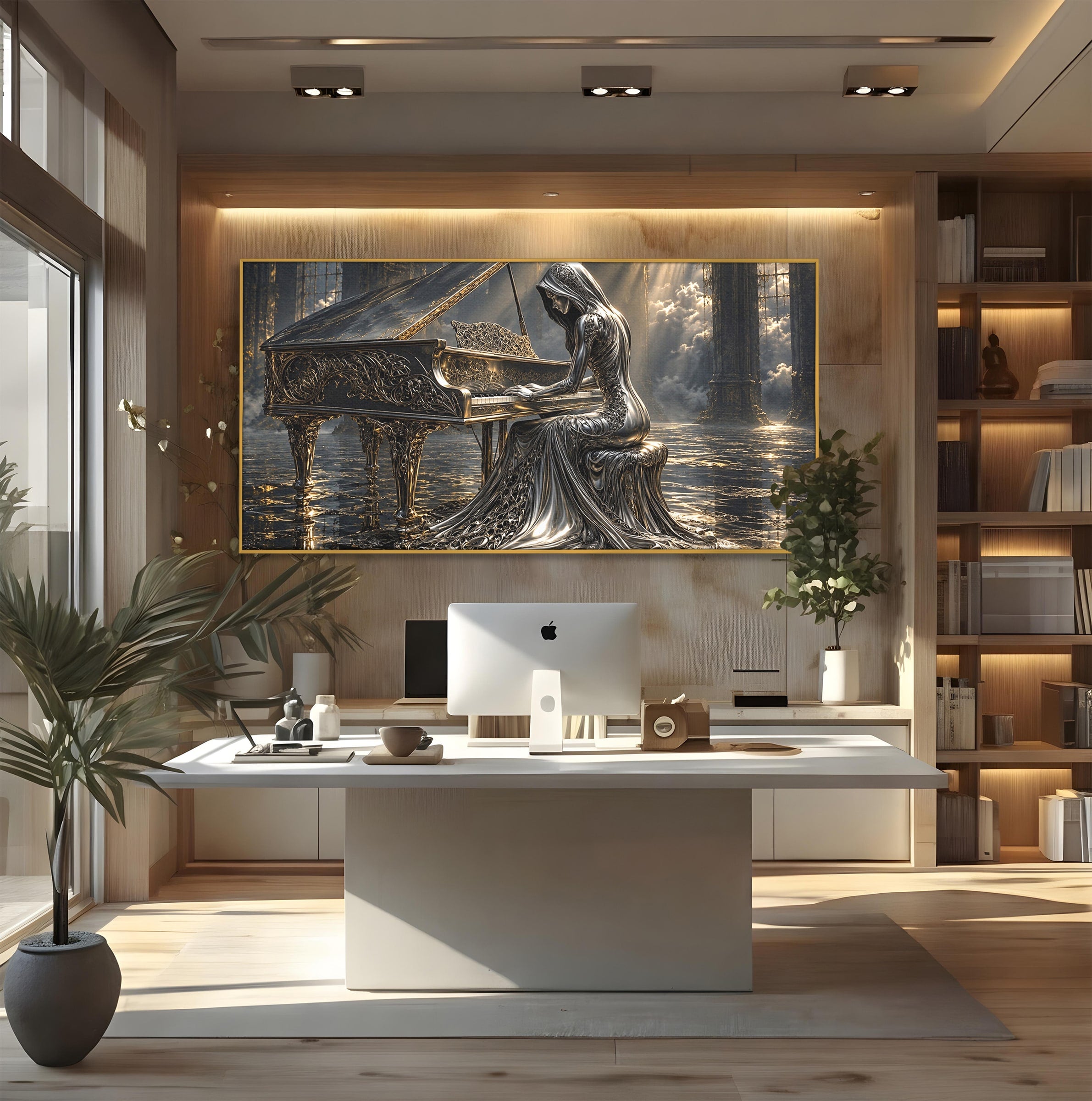 Tablou Canvas Premium LuxCanva® U1233, Pianista de Argint, Muzica, Fantezie, Pianista, Argint, Living, Culori Vibrante