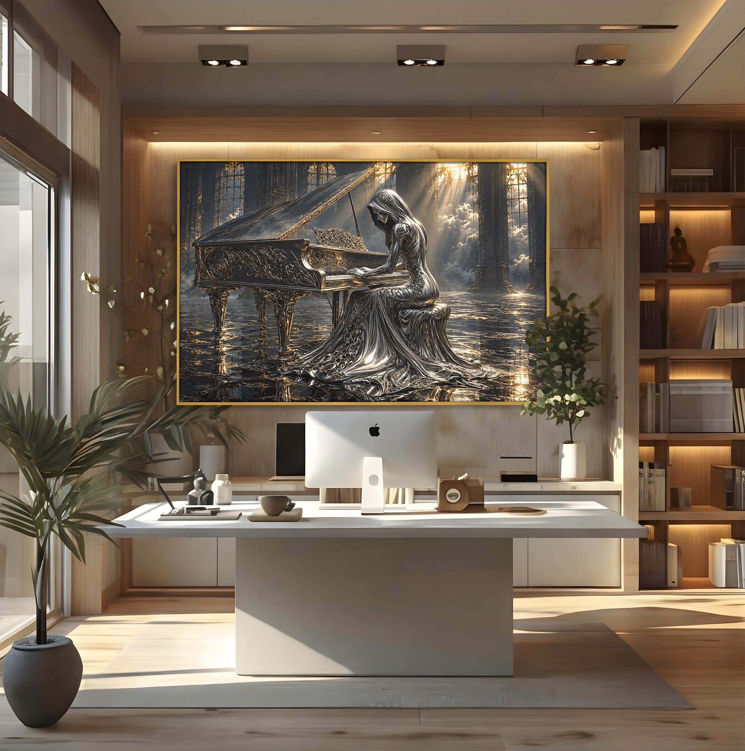 Tablou Canvas Premium LuxCanva® U1233, Pianista de Argint, Muzica, Fantezie, Pianista, Argint, Living, Culori Vibrante