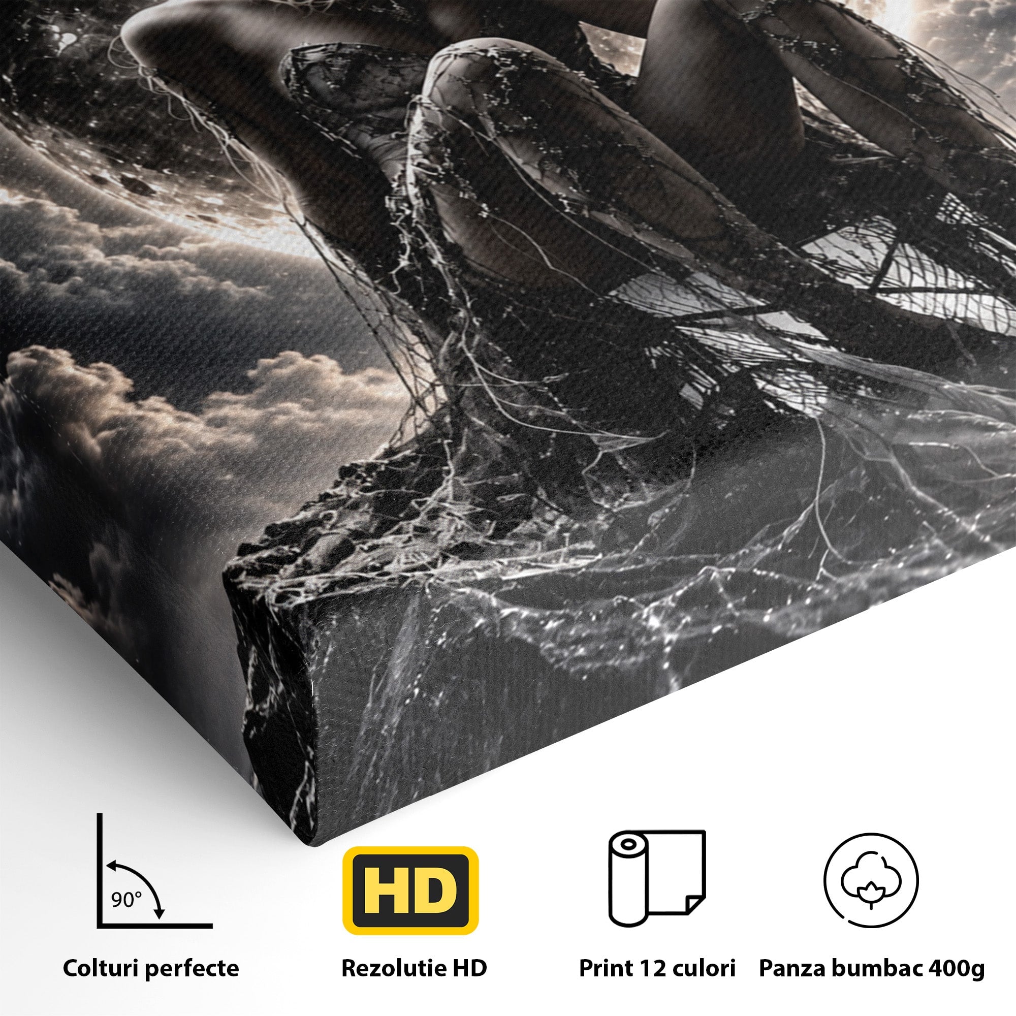 Tablou Canvas Premium LuxCanva® U1234, Luna Misterioasa, Luna, Femeie, Mister, Noapte, Dormitor, Culori Vibrante