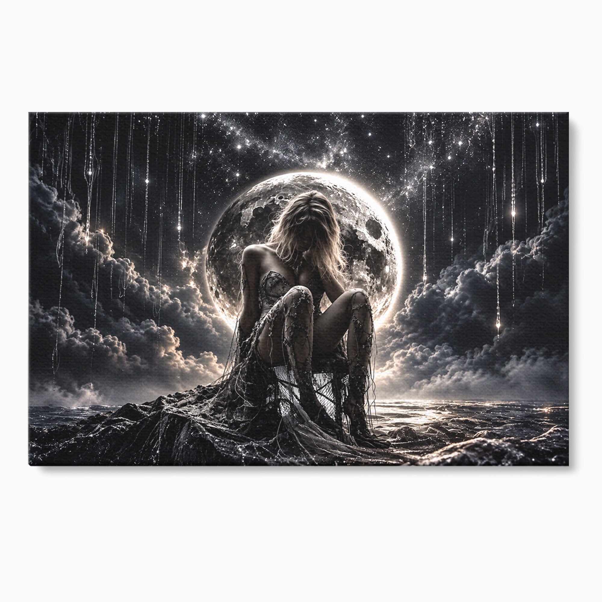 Tablou Canvas Premium LuxCanva® U1234, Luna Misterioasa, Luna, Femeie, Mister, Noapte, Dormitor, Culori Vibrante
