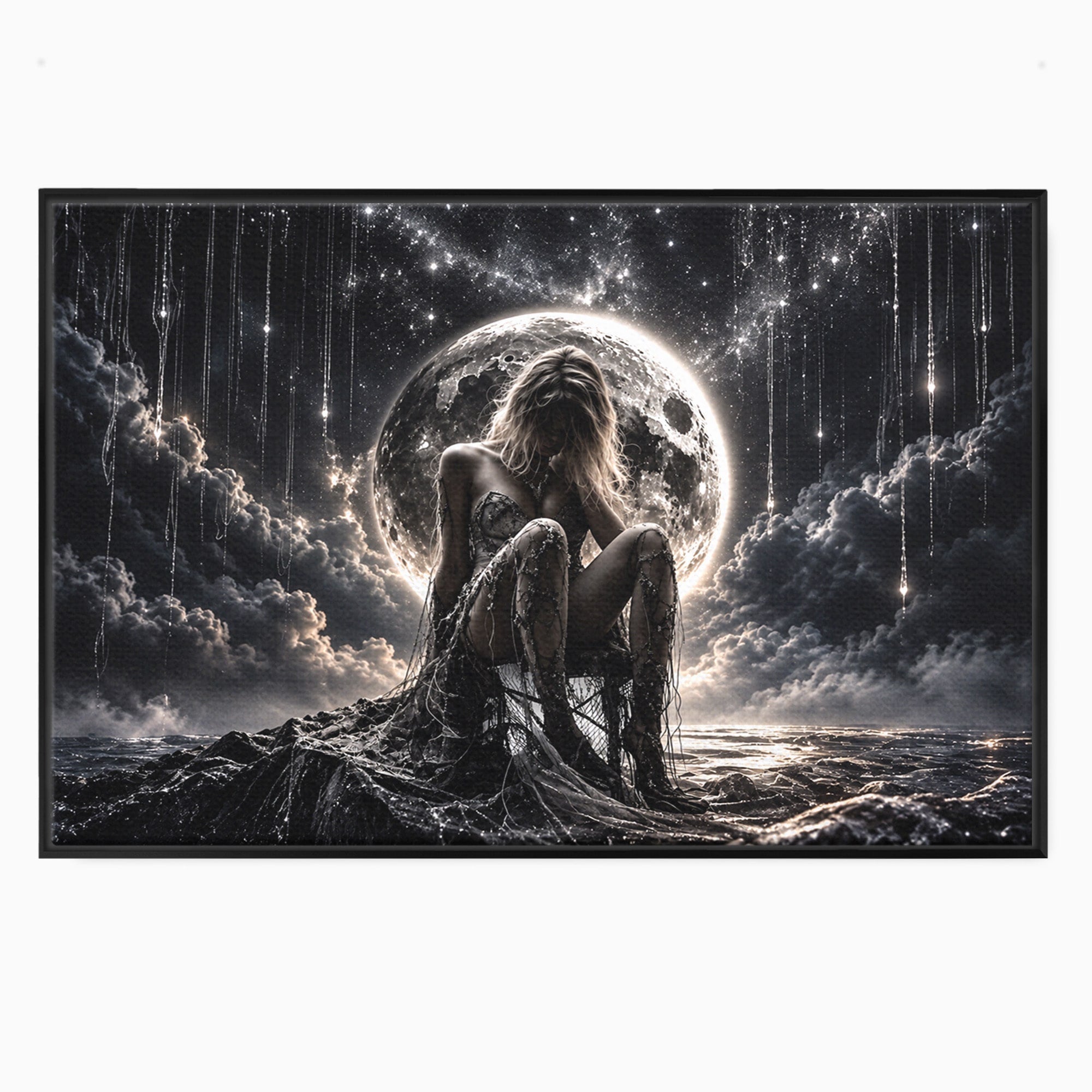 Tablou Canvas Premium LuxCanva® U1234, Luna Misterioasa, Luna, Femeie, Mister, Noapte, Dormitor, Culori Vibrante