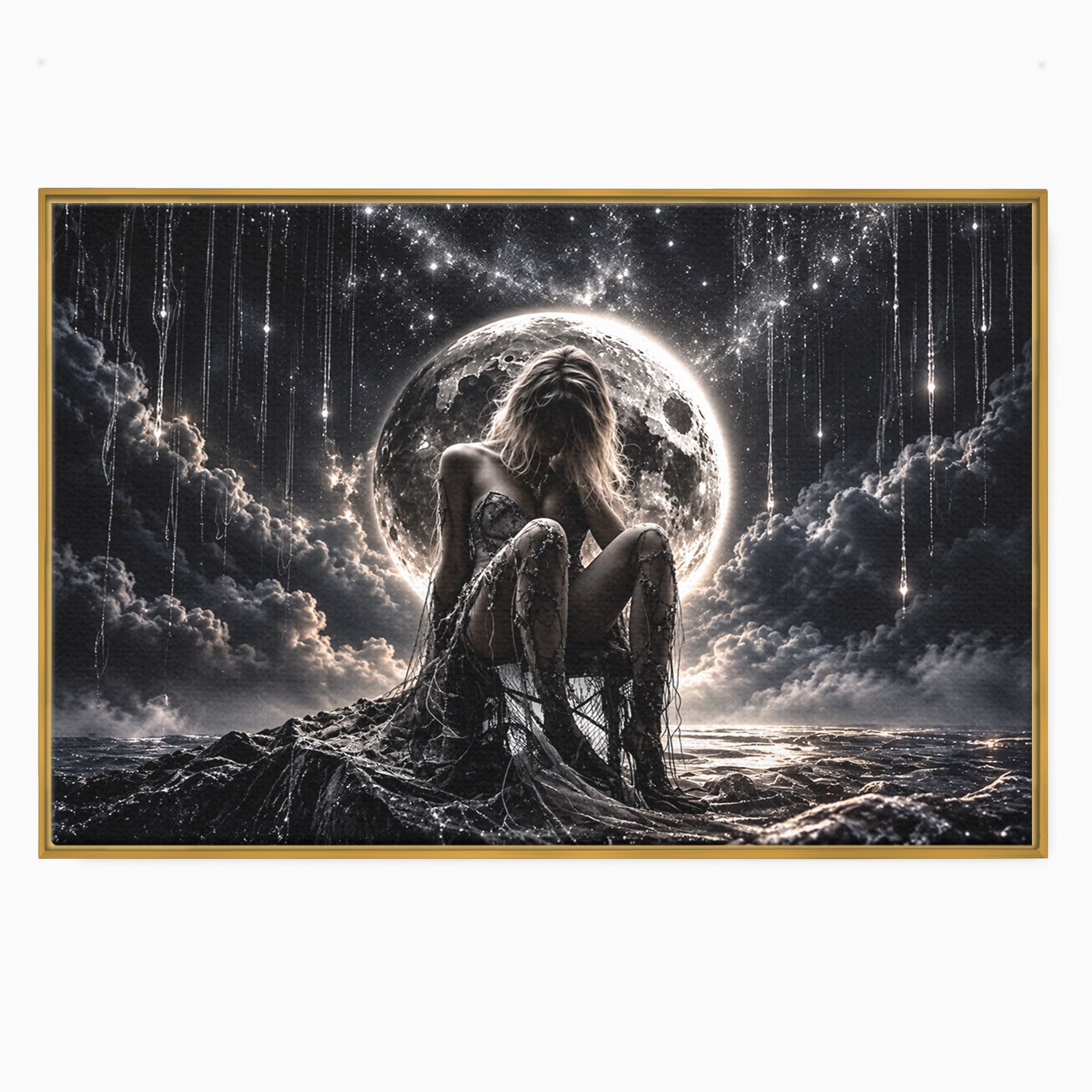 Tablou Canvas Premium LuxCanva® U1234, Luna Misterioasa, Luna, Femeie, Mister, Noapte, Dormitor, Culori Vibrante