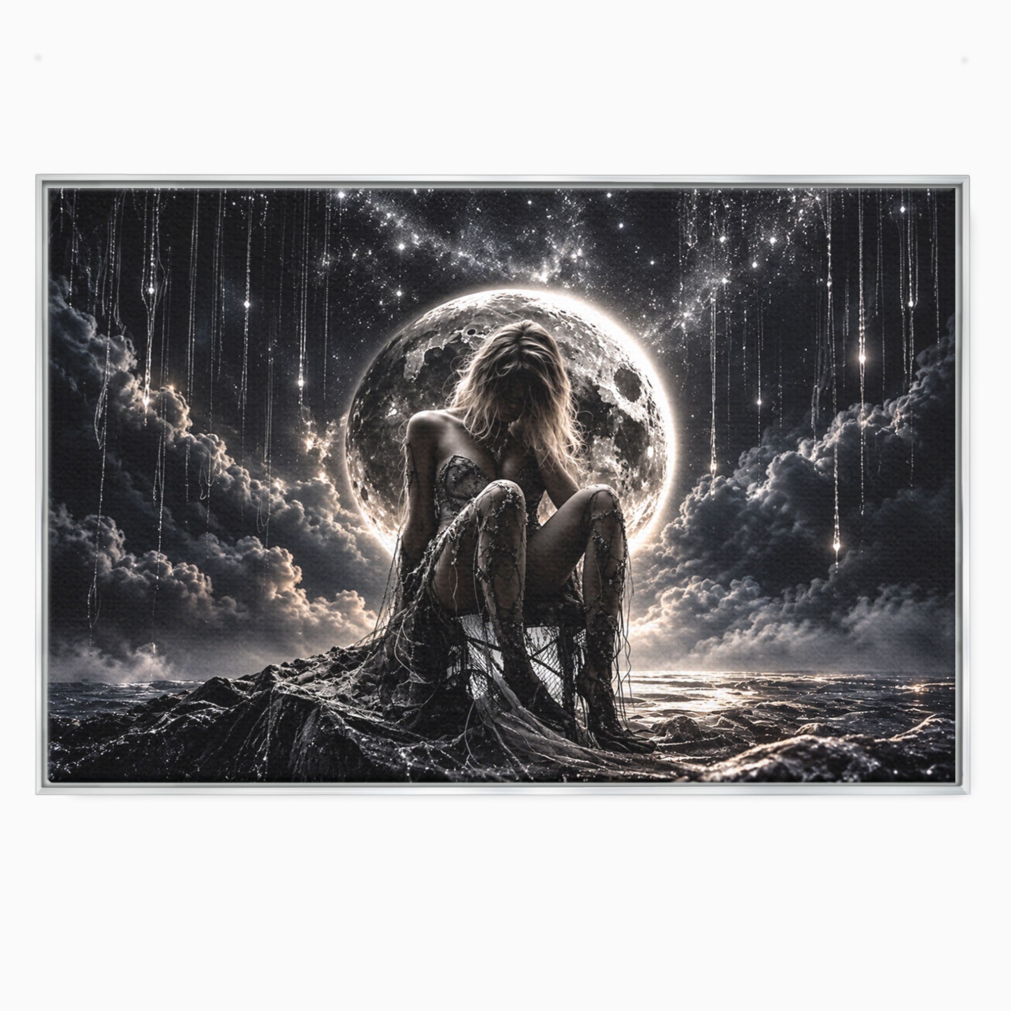 Tablou Canvas Premium LuxCanva® U1234, Luna Misterioasa, Luna, Femeie, Mister, Noapte, Dormitor, Culori Vibrante