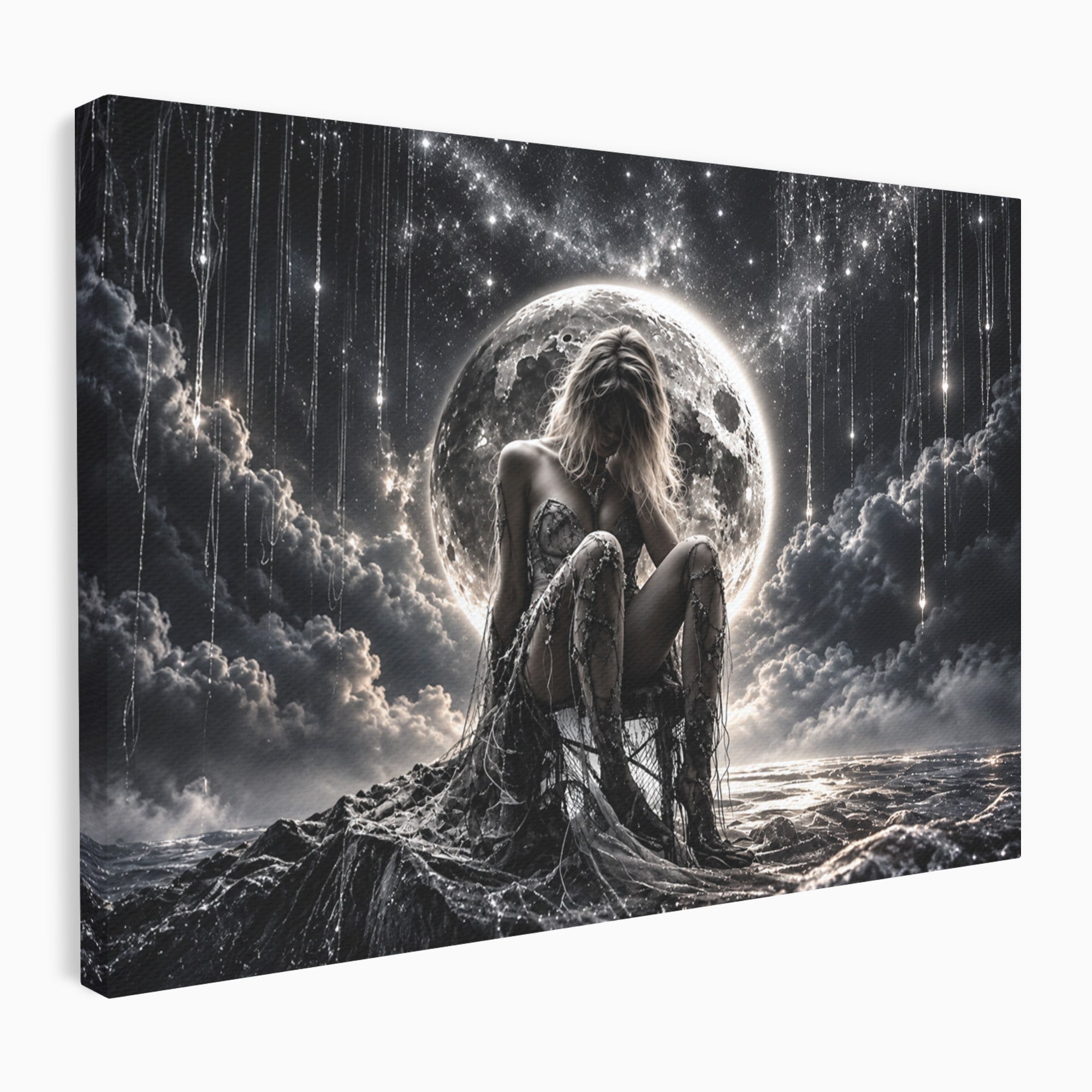 Tablou Canvas Premium LuxCanva® U1234, Luna Misterioasa, Luna, Femeie, Mister, Noapte, Dormitor, Culori Vibrante