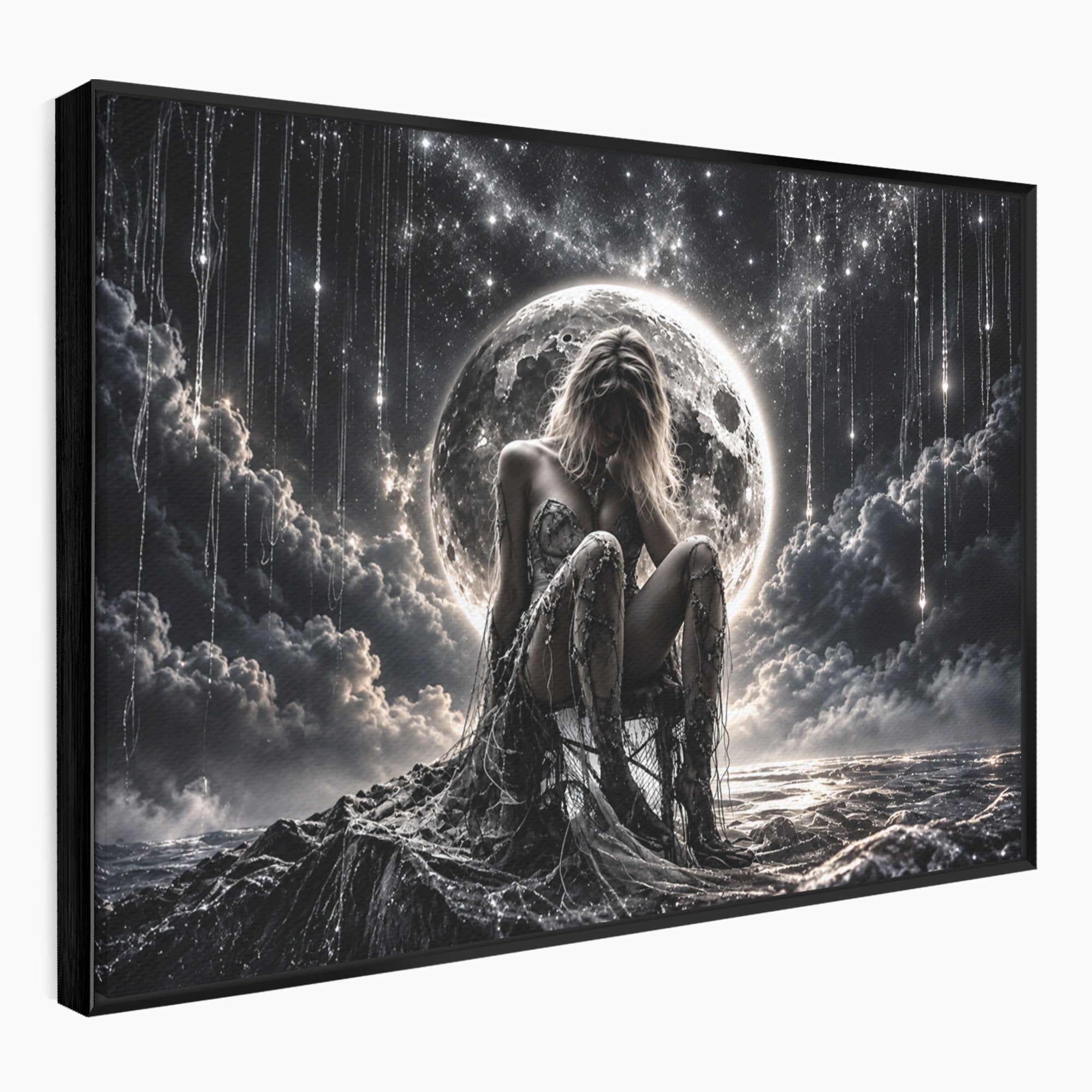 Tablou Canvas Premium LuxCanva® U1234, Luna Misterioasa, Luna, Femeie, Mister, Noapte, Dormitor, Culori Vibrante
