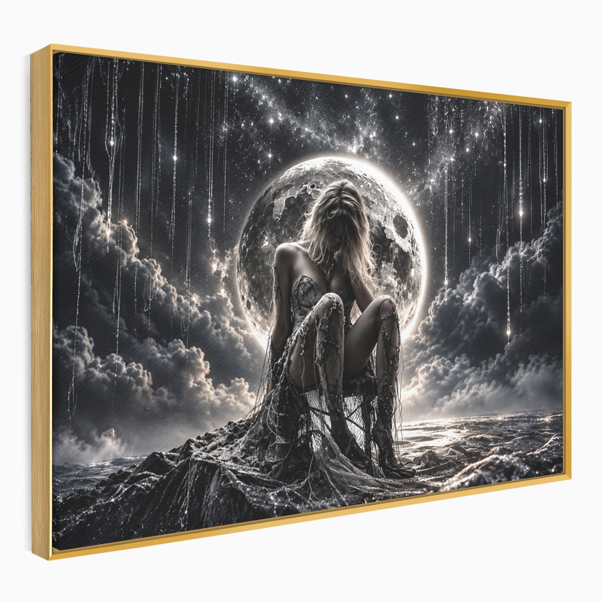 Tablou Canvas Premium LuxCanva® U1234, Luna Misterioasa, Luna, Femeie, Mister, Noapte, Dormitor, Culori Vibrante