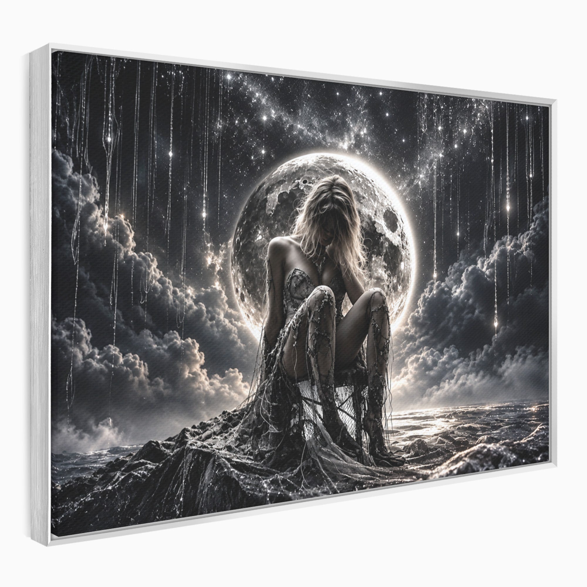 Tablou Canvas Premium LuxCanva® U1234, Luna Misterioasa, Luna, Femeie, Mister, Noapte, Dormitor, Culori Vibrante