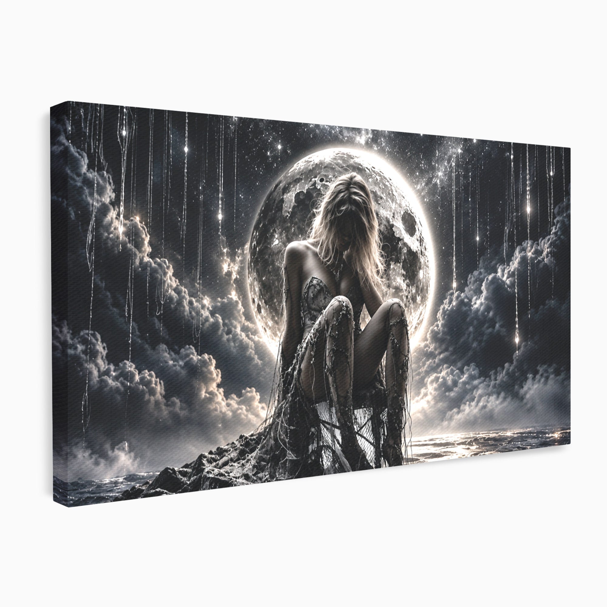 Tablou Canvas Premium LuxCanva® U1234, Luna Misterioasa, Luna, Femeie, Mister, Noapte, Dormitor, Culori Vibrante