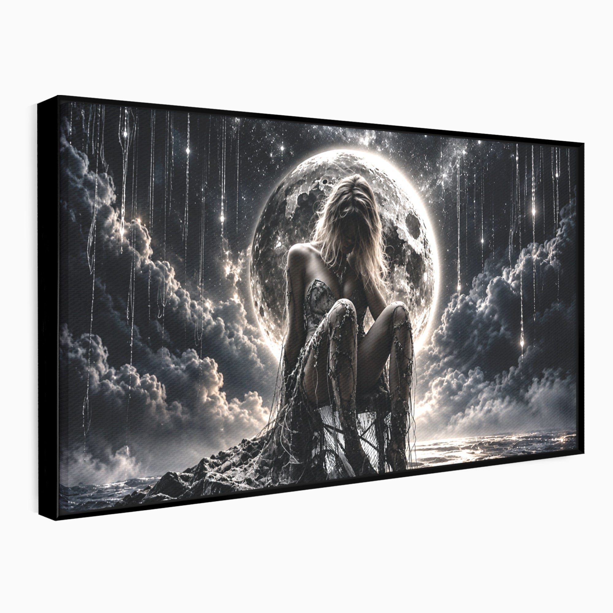 Tablou Canvas Premium LuxCanva® U1234, Luna Misterioasa, Luna, Femeie, Mister, Noapte, Dormitor, Culori Vibrante