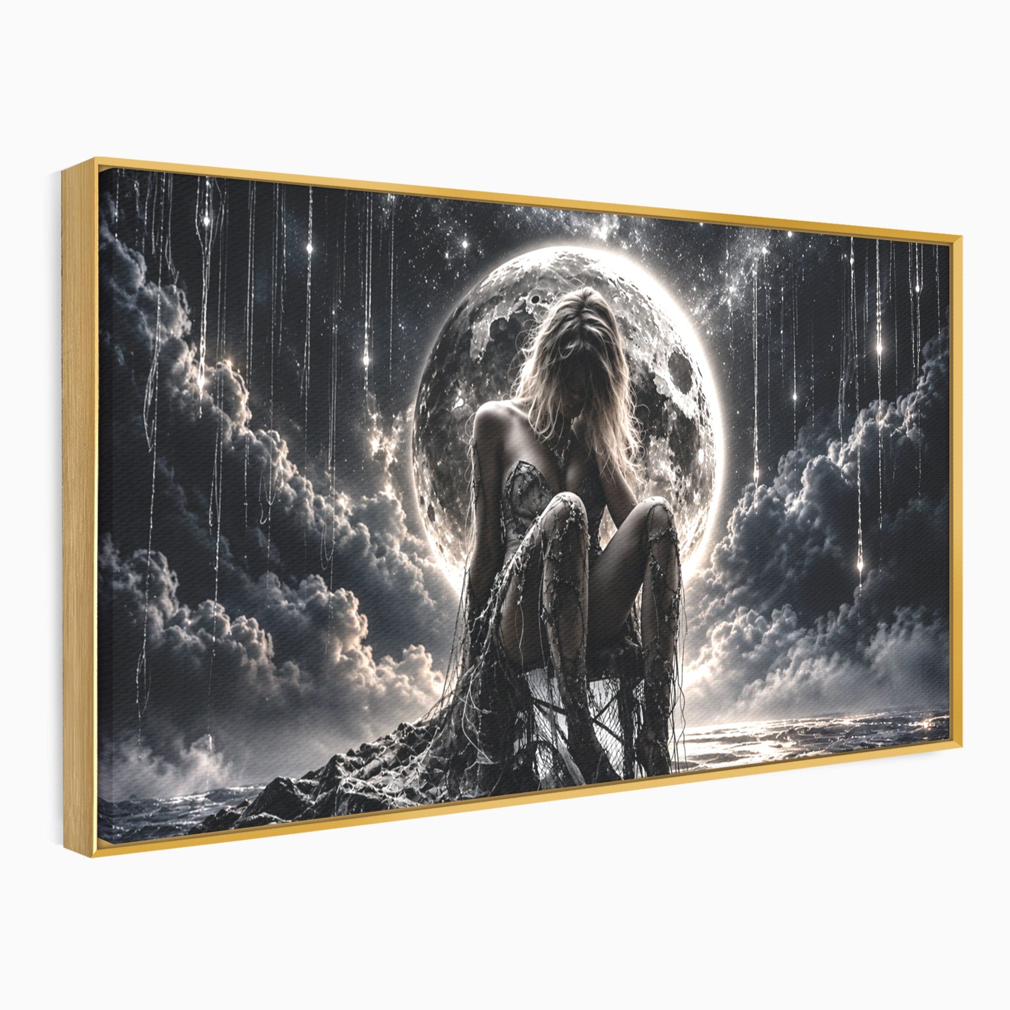 Tablou Canvas Premium LuxCanva® U1234, Luna Misterioasa, Luna, Femeie, Mister, Noapte, Dormitor, Culori Vibrante