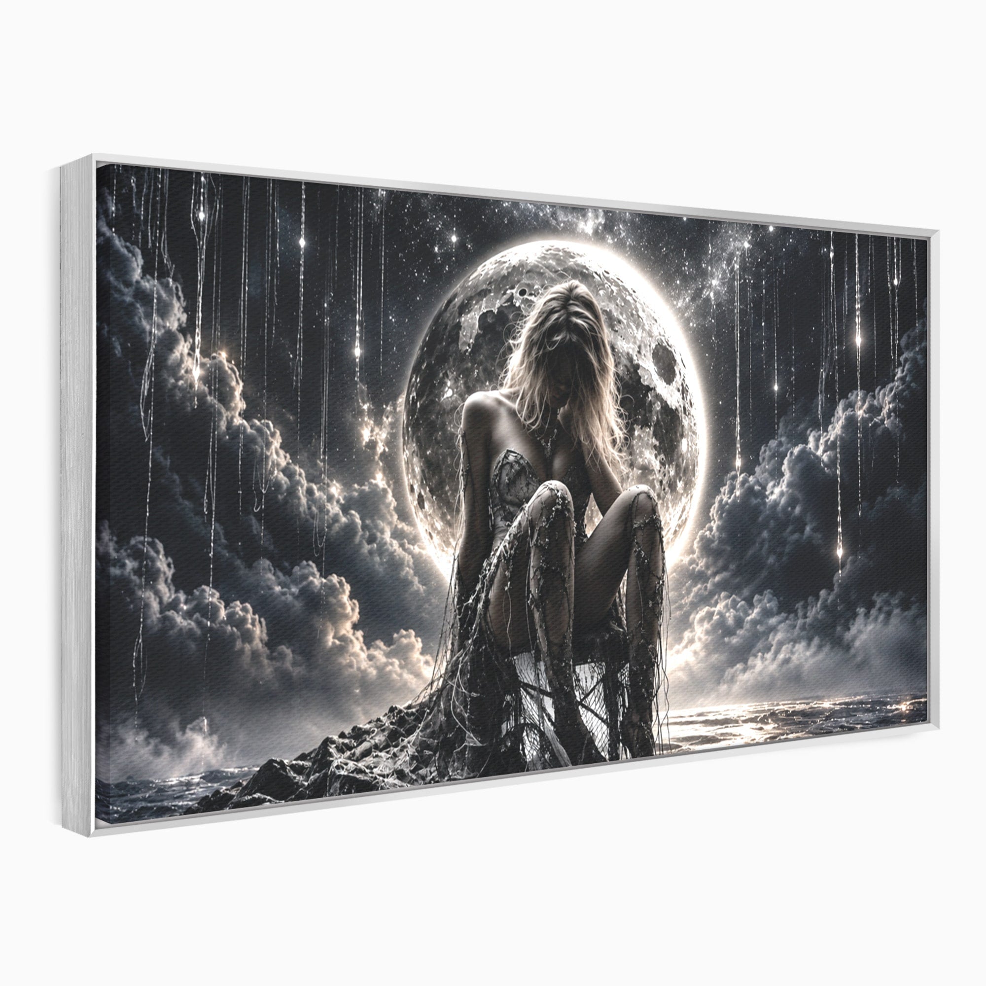 Tablou Canvas Premium LuxCanva® U1234, Luna Misterioasa, Luna, Femeie, Mister, Noapte, Dormitor, Culori Vibrante