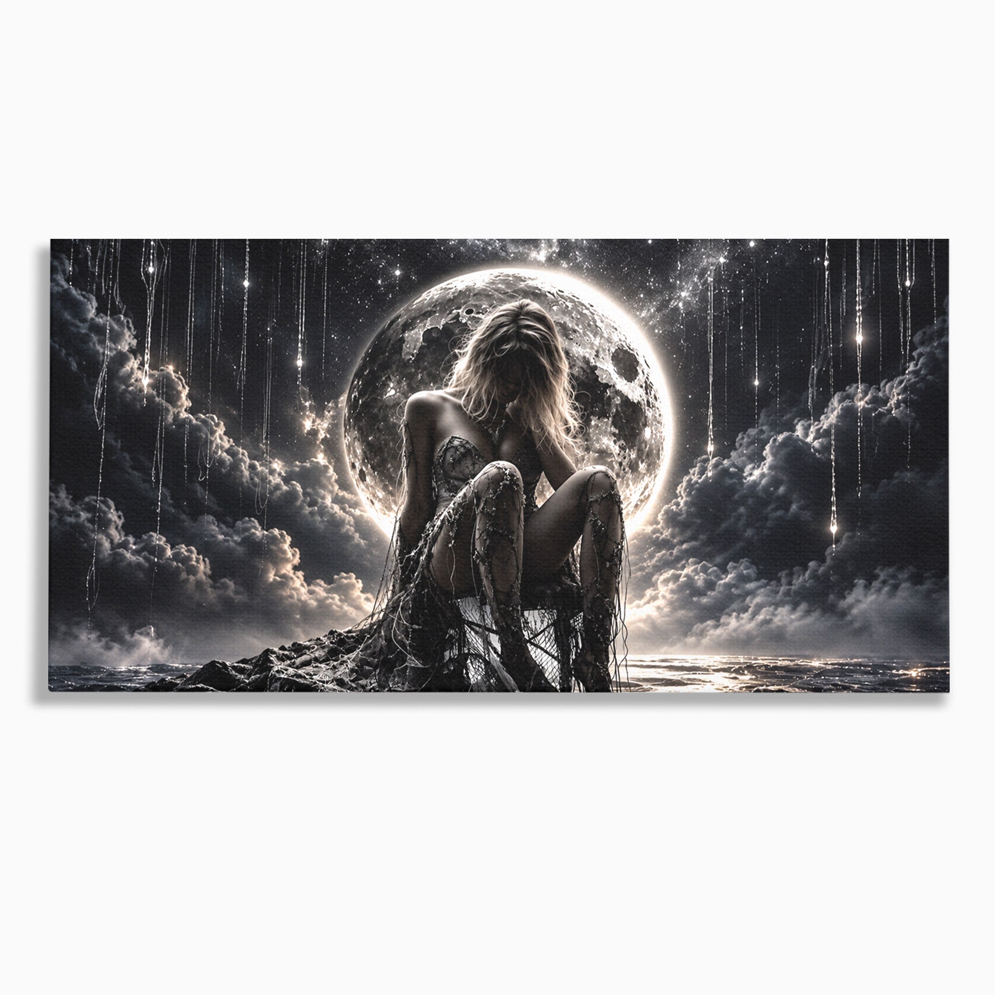 Tablou Canvas Premium LuxCanva® U1234, Luna Misterioasa, Luna, Femeie, Mister, Noapte, Dormitor, Culori Vibrante