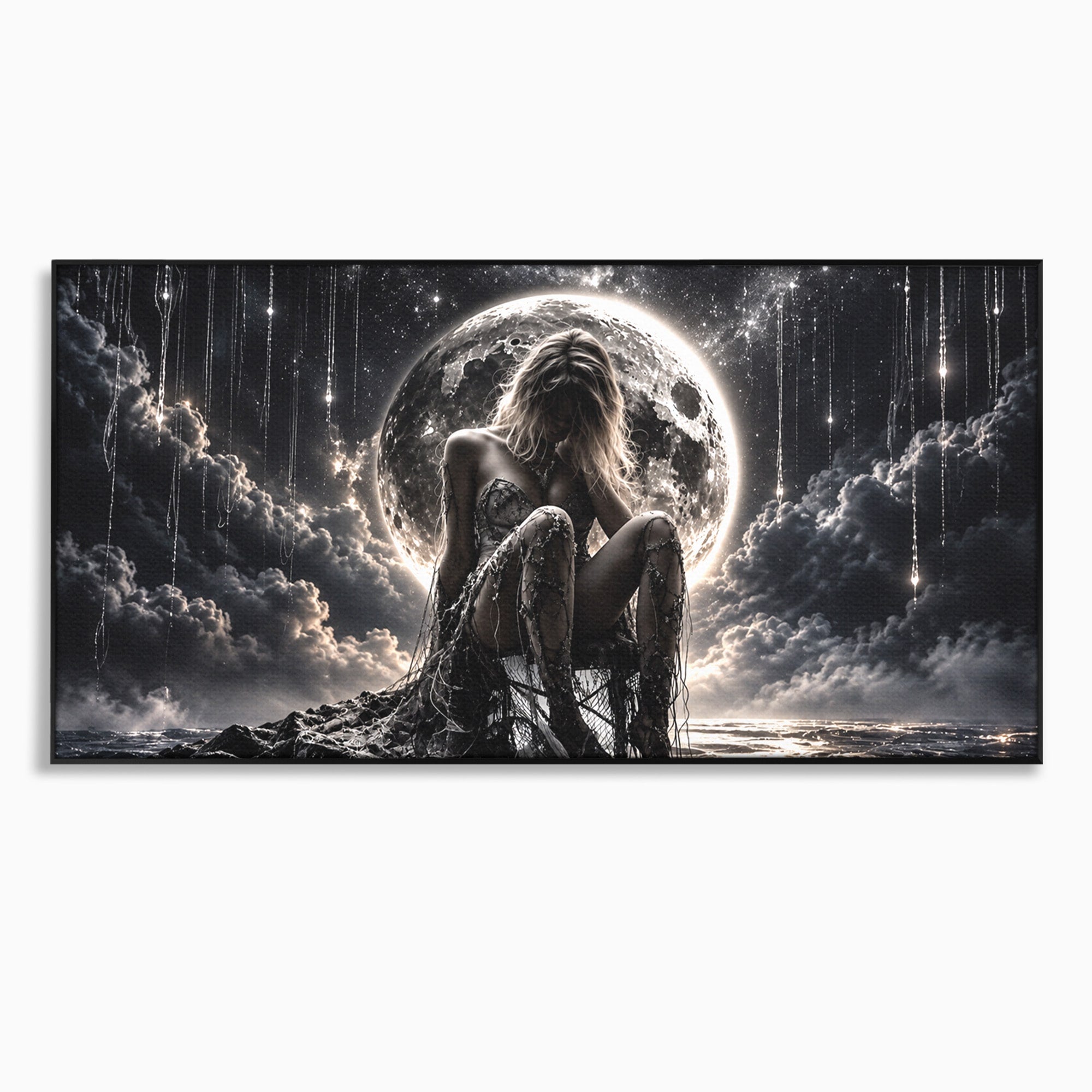 Tablou Canvas Premium LuxCanva® U1234, Luna Misterioasa, Luna, Femeie, Mister, Noapte, Dormitor, Culori Vibrante