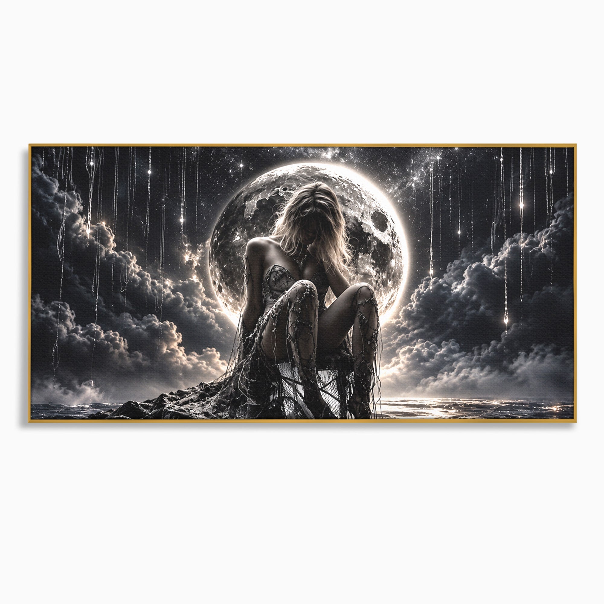 Tablou Canvas Premium LuxCanva® U1234, Luna Misterioasa, Luna, Femeie, Mister, Noapte, Dormitor, Culori Vibrante