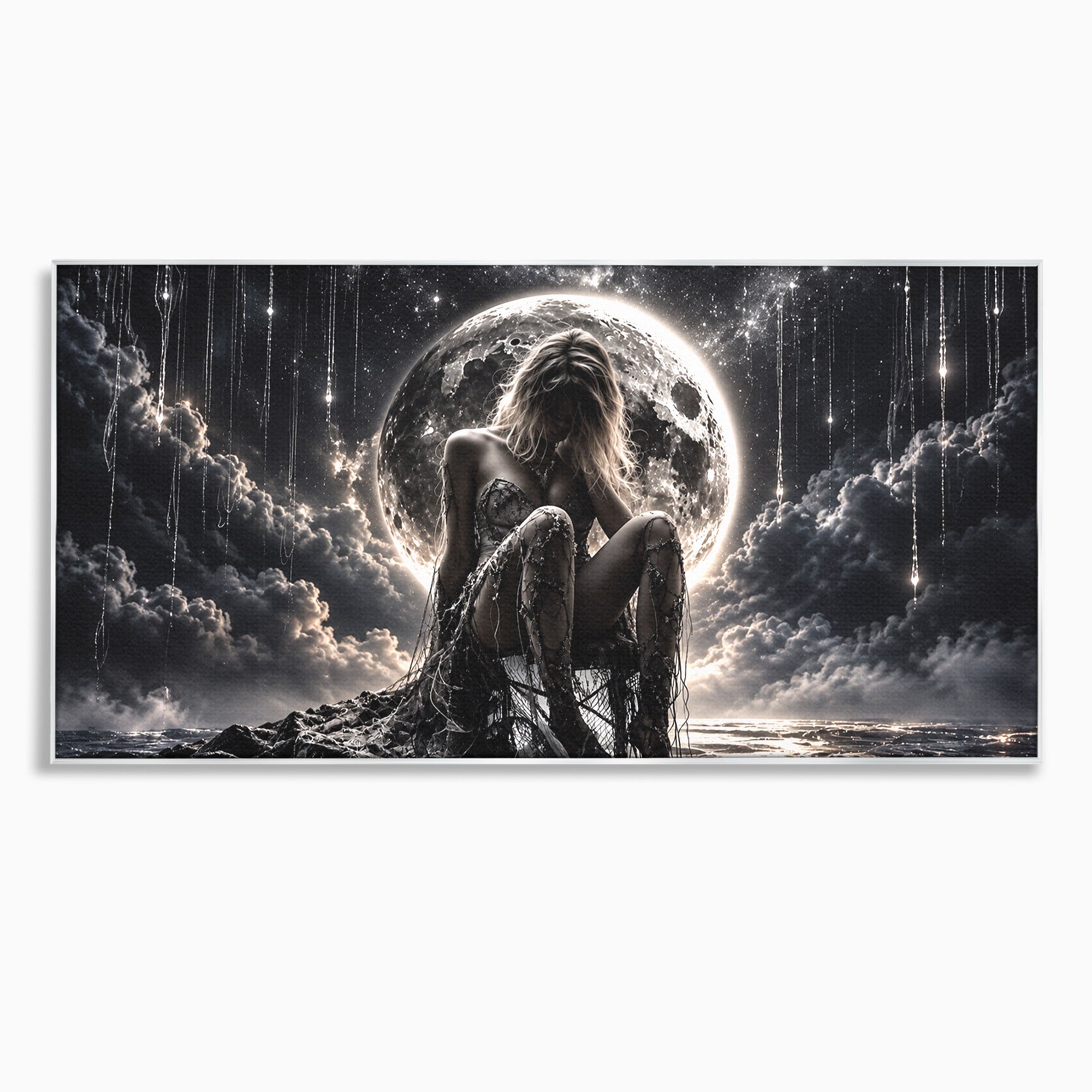 Tablou Canvas Premium LuxCanva® U1234, Luna Misterioasa, Luna, Femeie, Mister, Noapte, Dormitor, Culori Vibrante