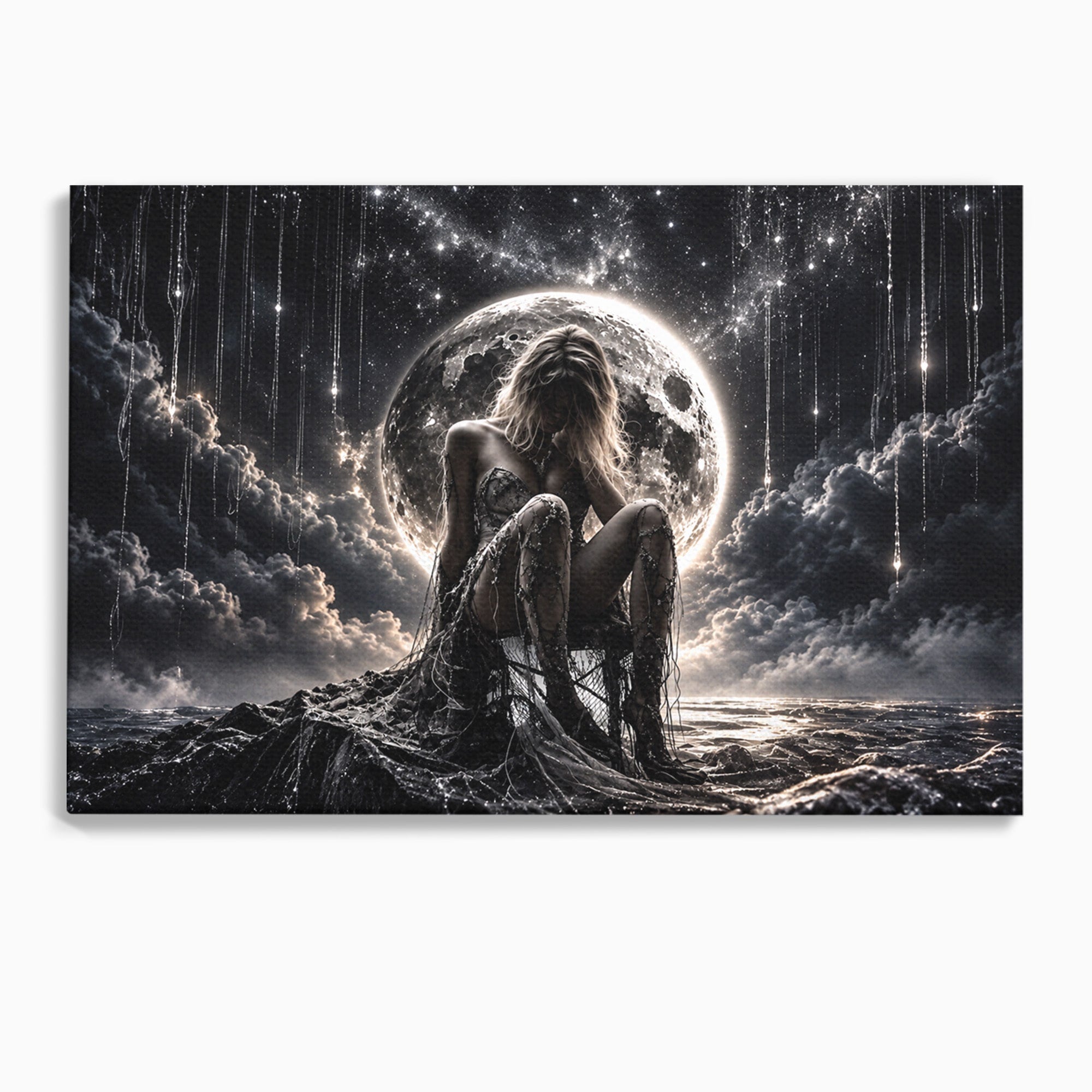 Tablou Canvas Premium LuxCanva® U1234, Luna Misterioasa, Luna, Femeie, Mister, Noapte, Dormitor, Culori Vibrante