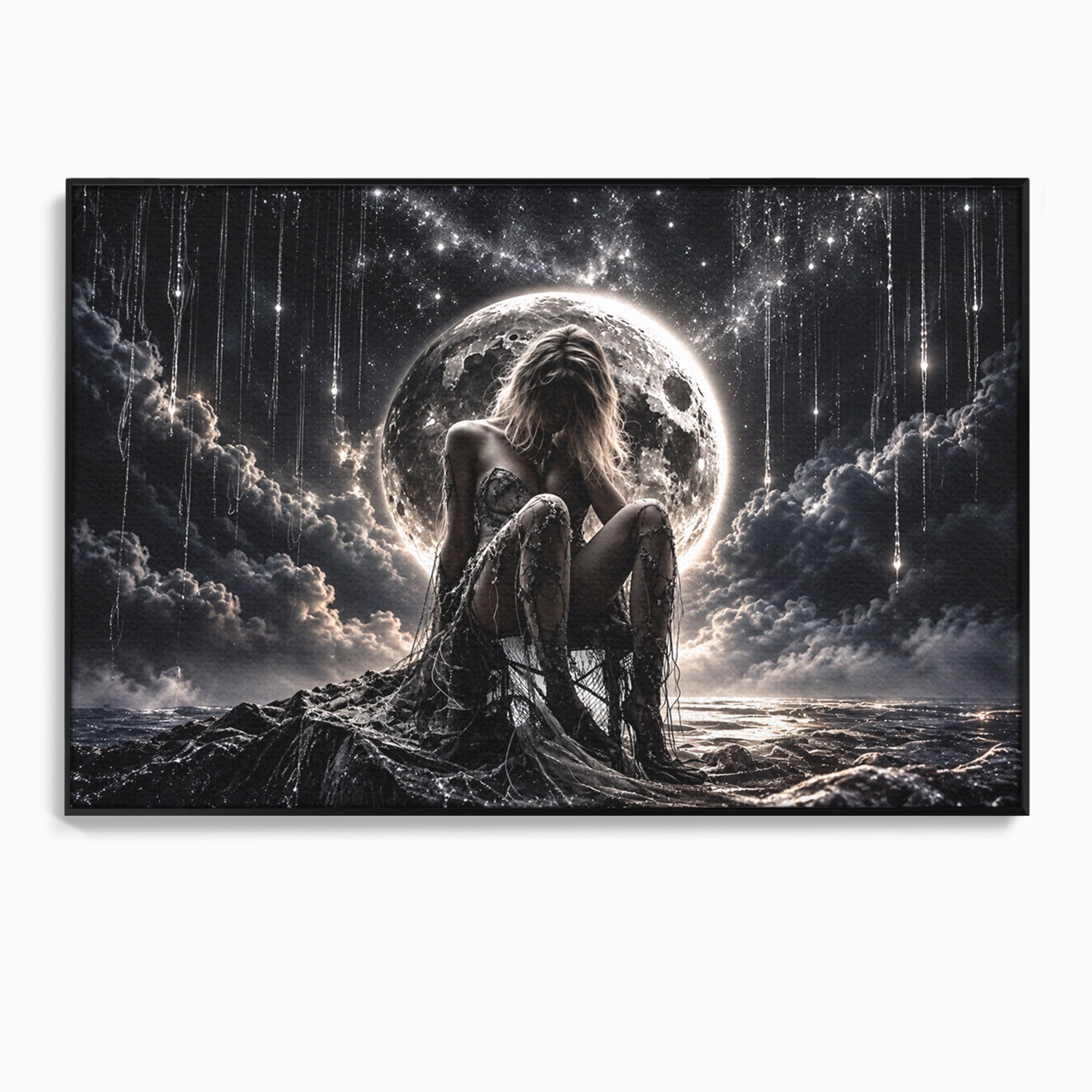 Tablou Canvas Premium LuxCanva® U1234, Luna Misterioasa, Luna, Femeie, Mister, Noapte, Dormitor, Culori Vibrante