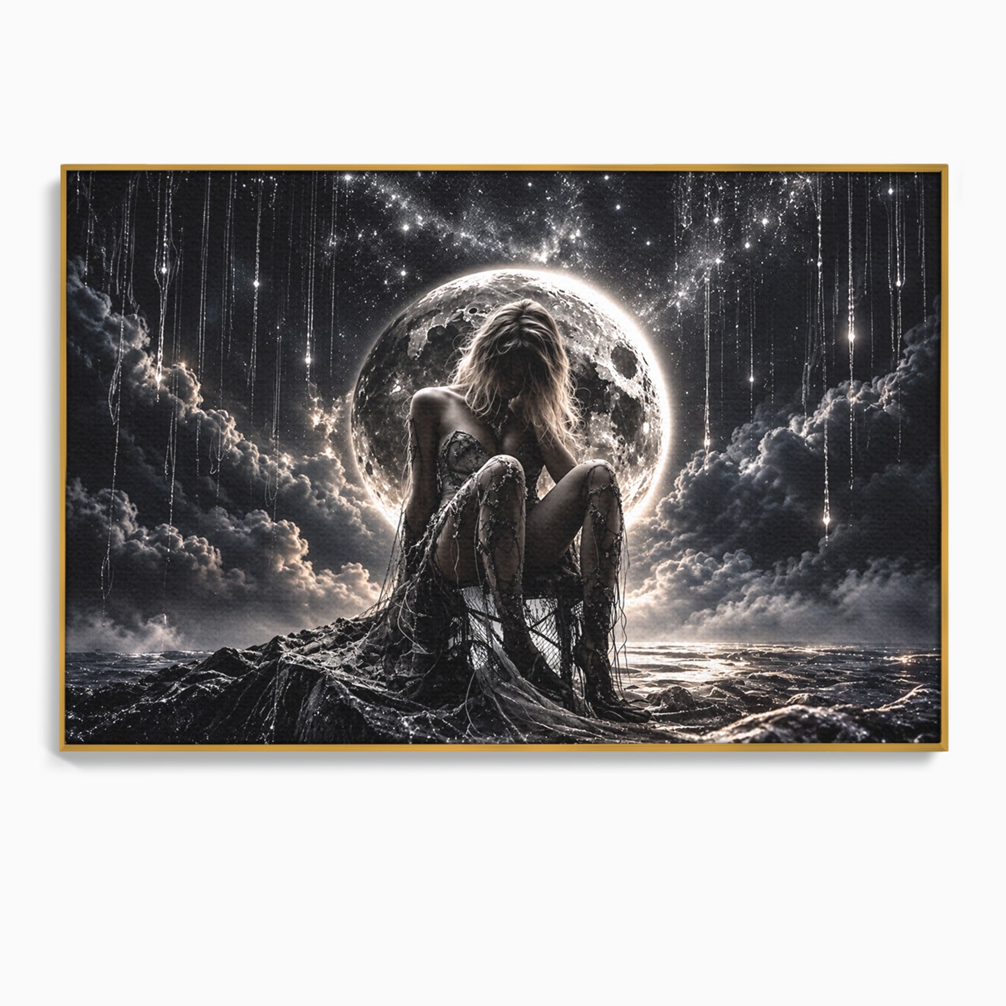 Tablou Canvas Premium LuxCanva® U1234, Luna Misterioasa, Luna, Femeie, Mister, Noapte, Dormitor, Culori Vibrante