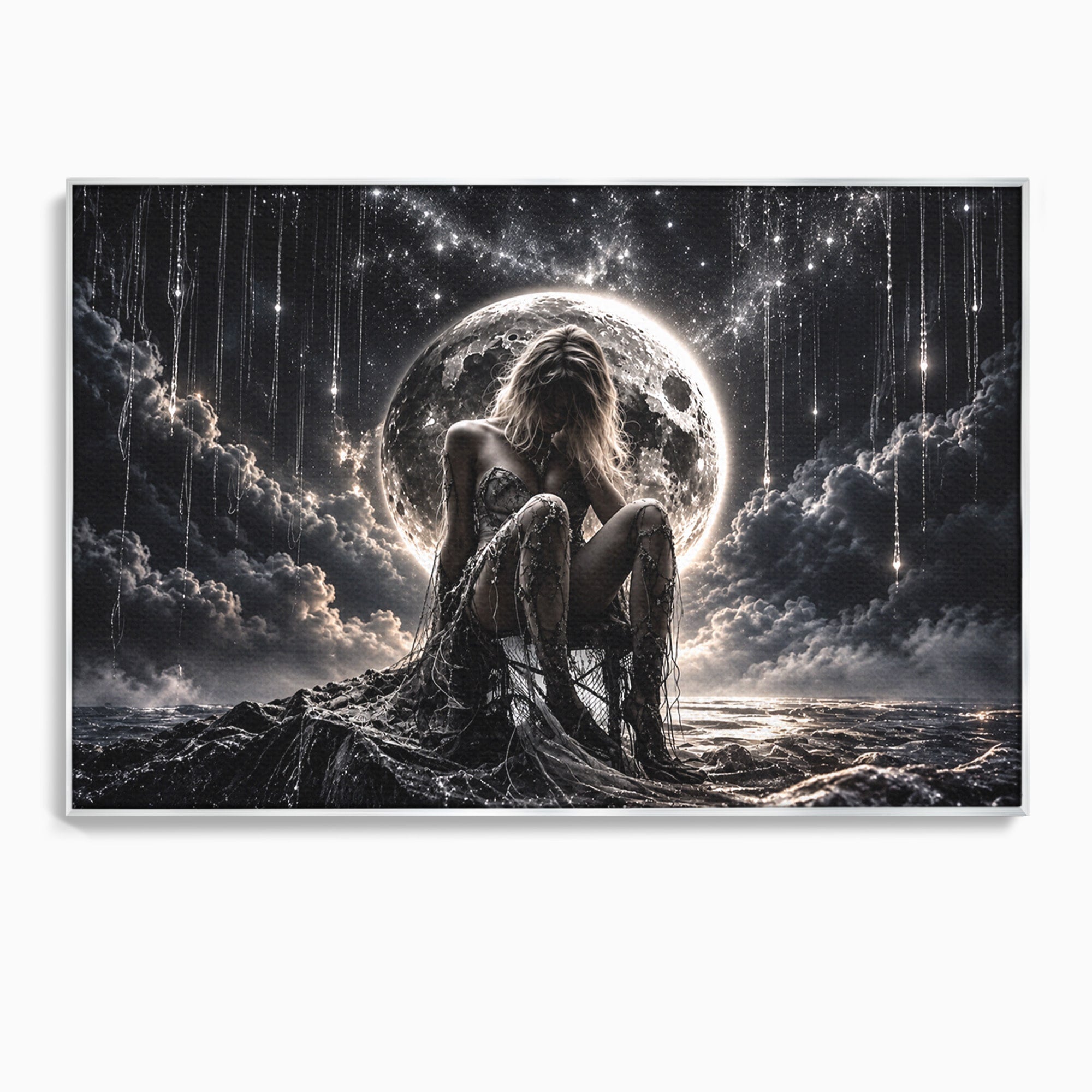 Tablou Canvas Premium LuxCanva® U1234, Luna Misterioasa, Luna, Femeie, Mister, Noapte, Dormitor, Culori Vibrante
